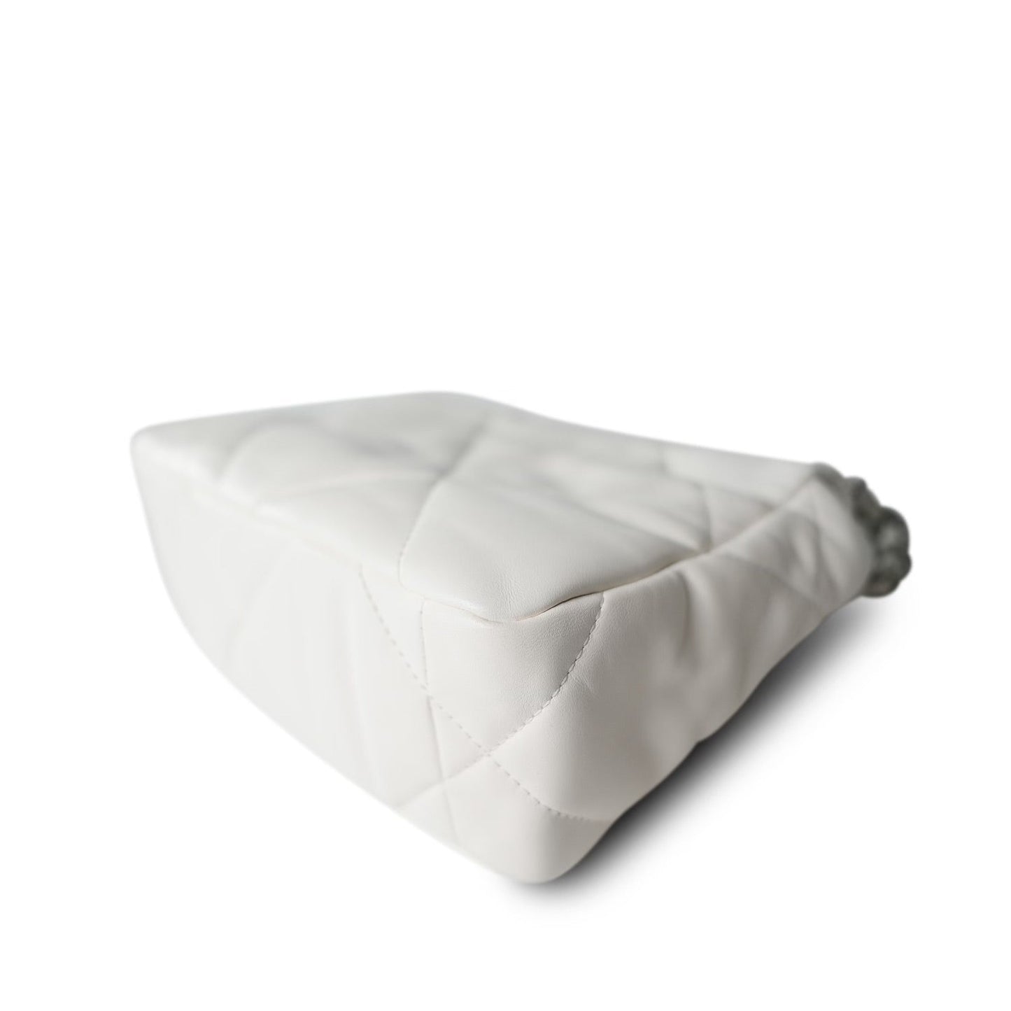 22S White Lambskin Quilted 19 Flap Small Mixed Hardware