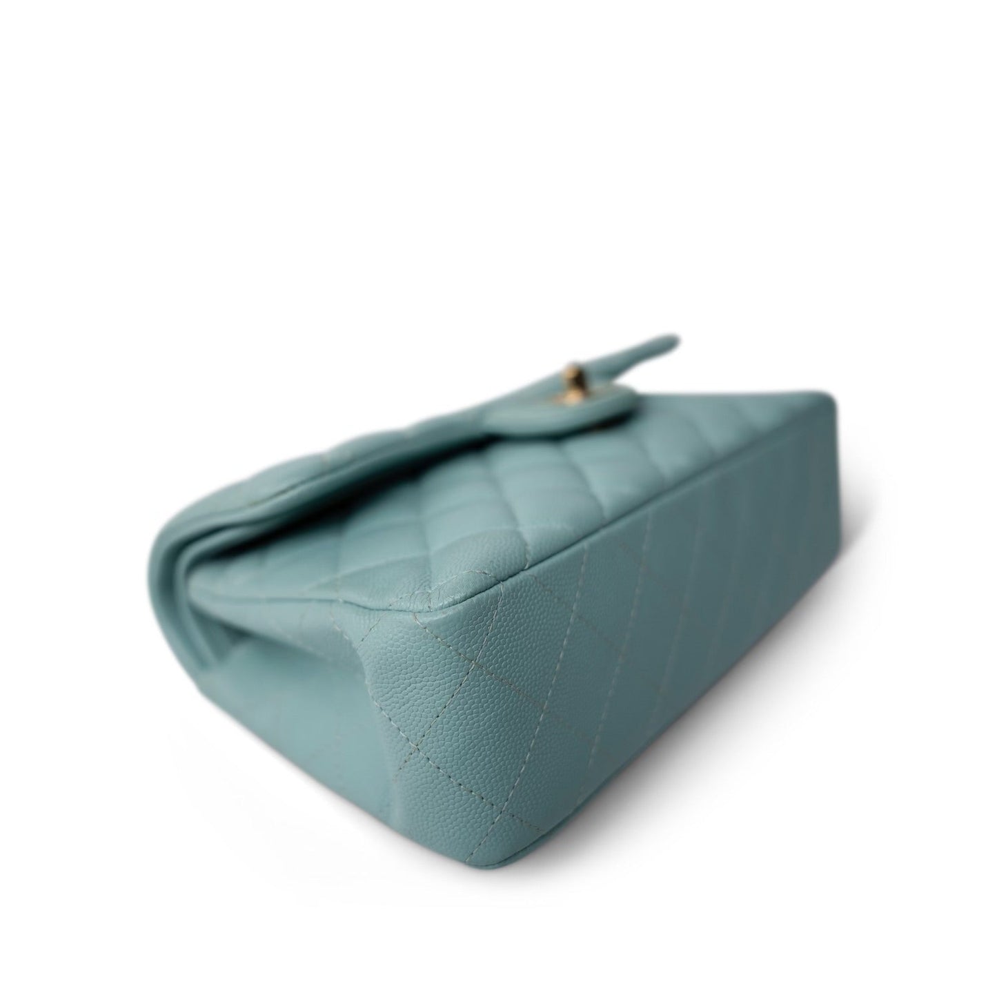 20c Tiffany Blue Caviar Quilted Classic Flap Small Light Gold Hardware