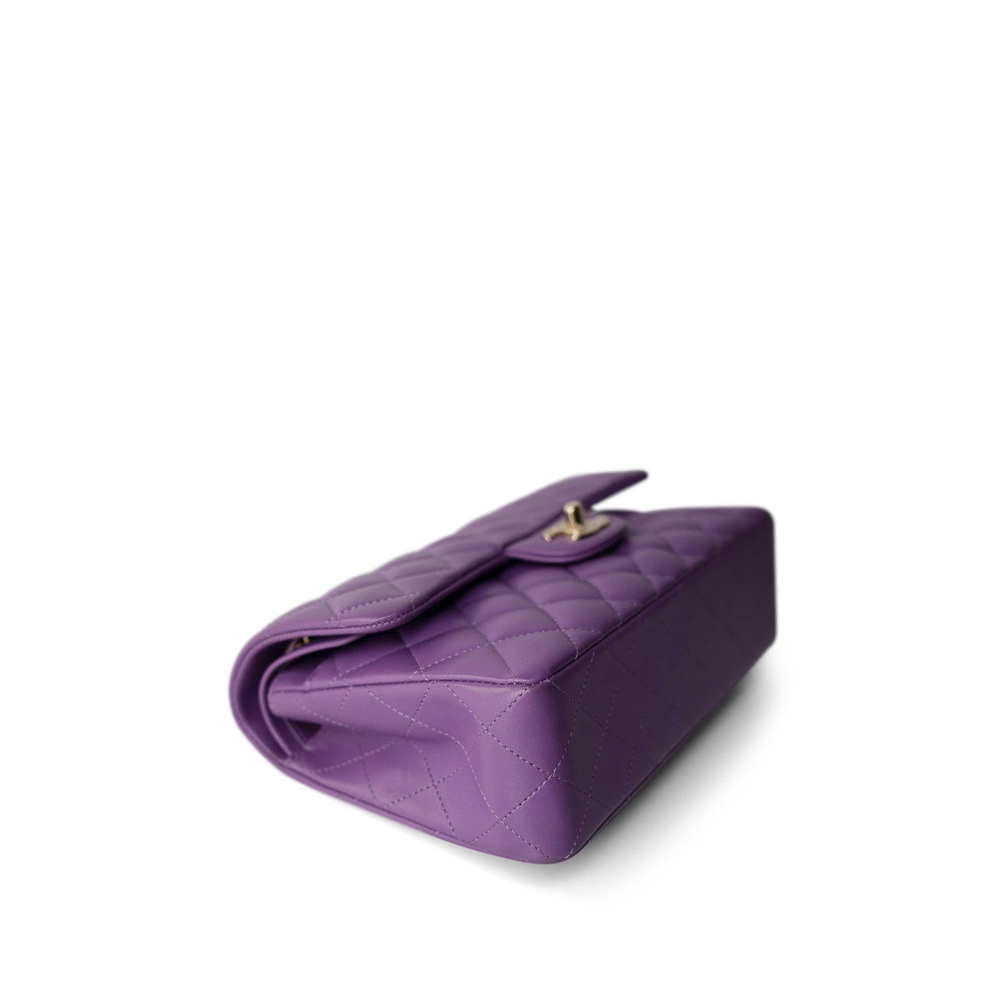 22P Purple Lambskin Quilted Classic Flap Small LGHW