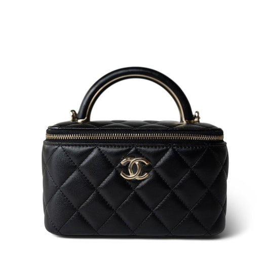 Black Vanity with Handle Lambskin Quilted LGHW