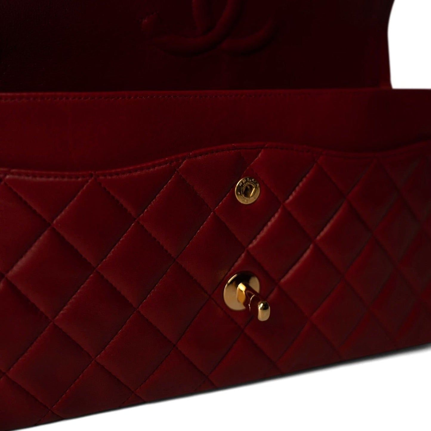 Vintage Red Lambskin Quilted Medium Classic Flap Gold Hardware