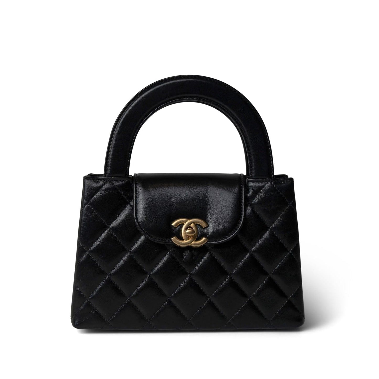 24P Black Shiny Aged Calfskin Nano Kelly Shopper Aged Gold Hardware