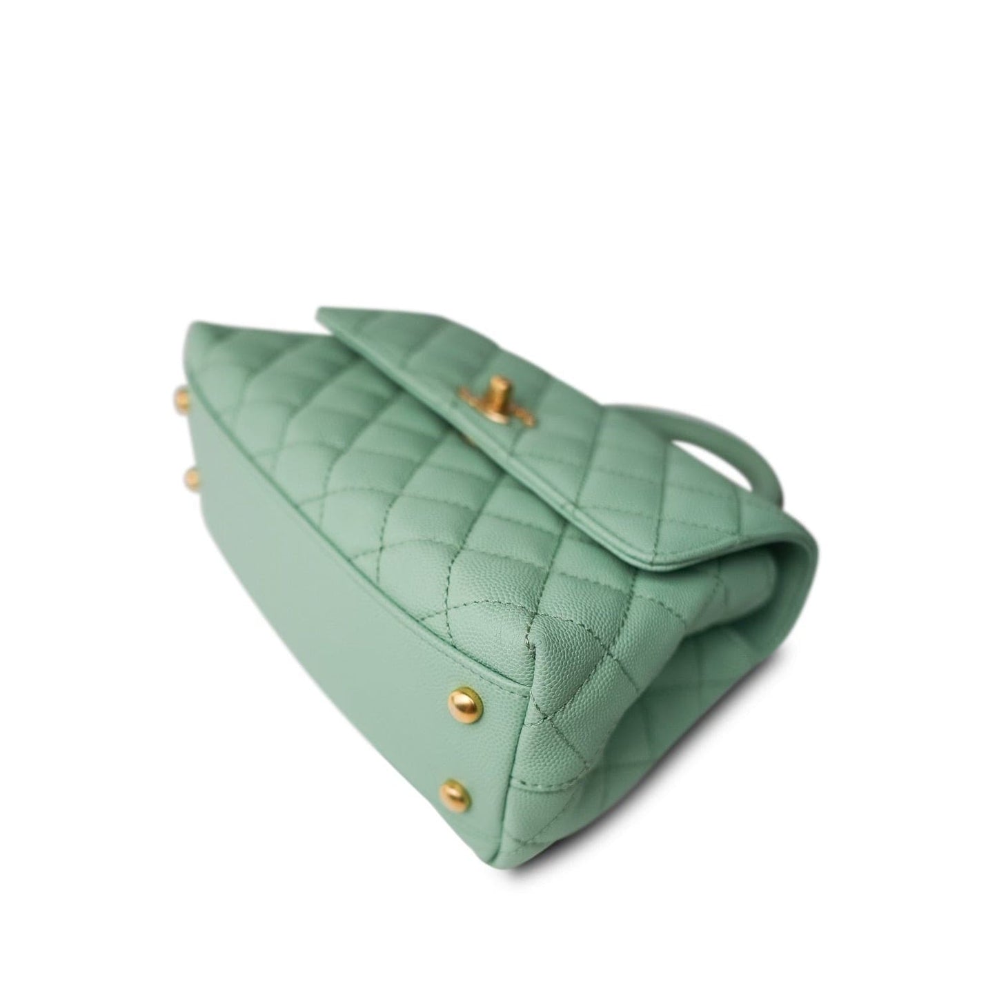 23P Light Green Caviar Quilted Coco Chain Handle Small Aged Gold Hardware