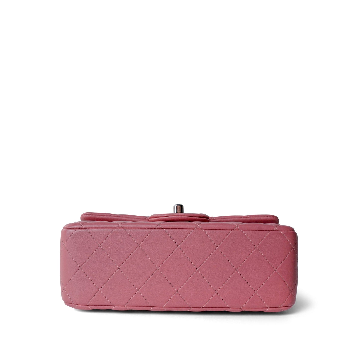 Pink/ Rose Nude Lambskin Quilted Mini Rectangular Flap Silver Hardware
