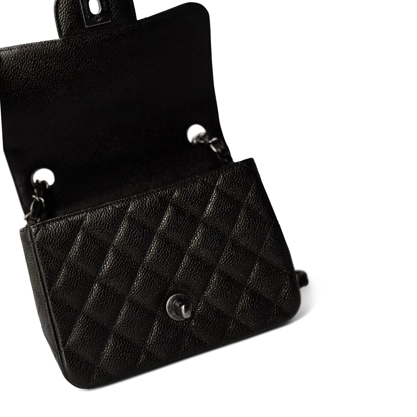 Black Caviar Quilted Mini Square Flap Ruthenium Hardware