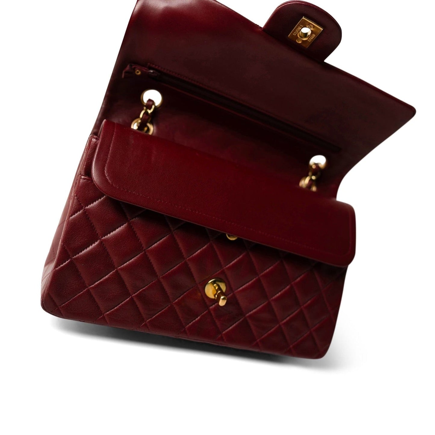 Burgundy / Wine Lambskin Quilted Classic Flap Medium Gold Hardware