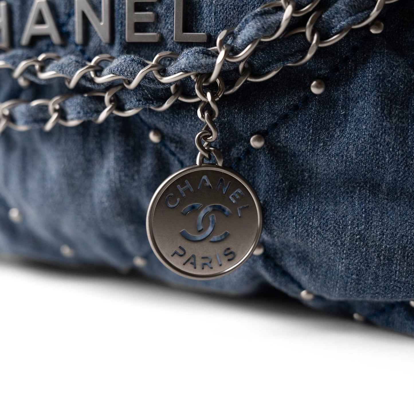 24S Washed Denim Quilted 22 Hobo Bag Small