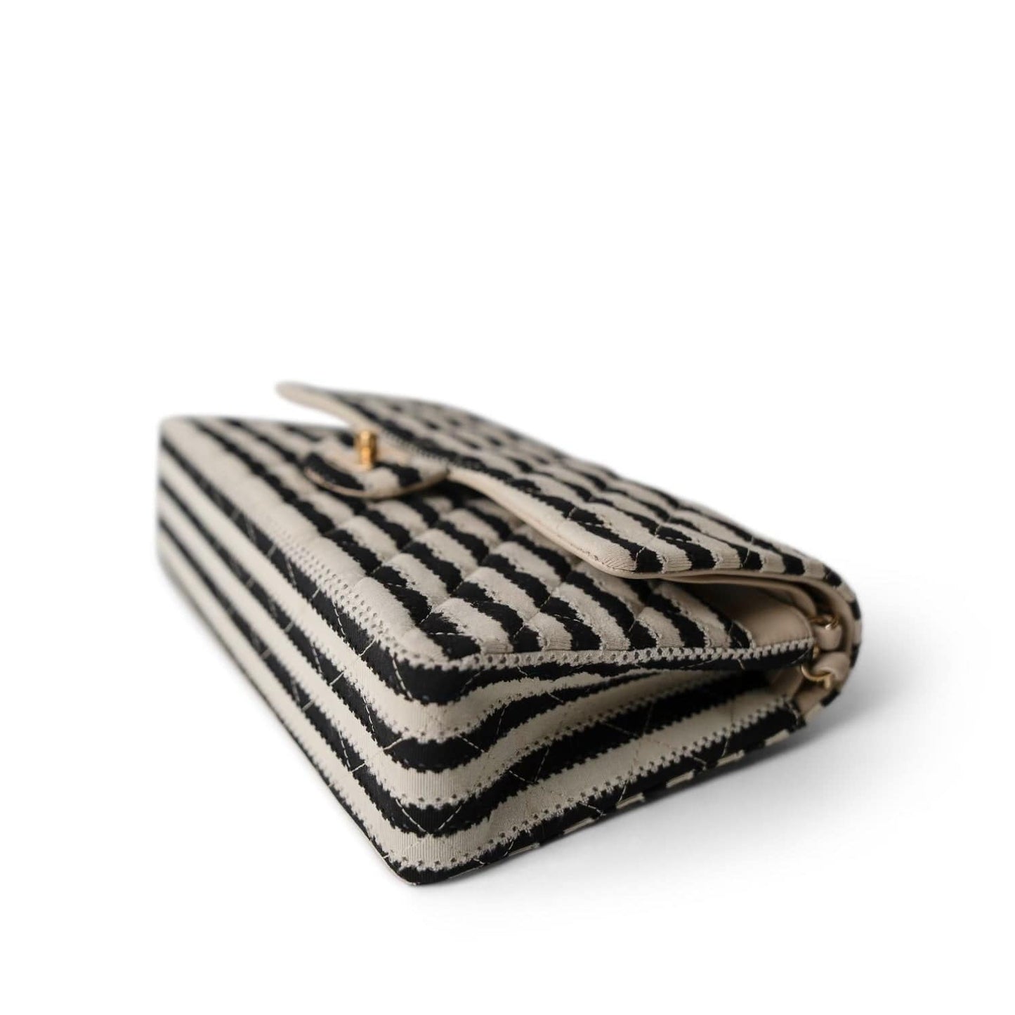 Ivory/Black Striped Coco Sailor Pearl Classic Flap Bag Gold Hardware