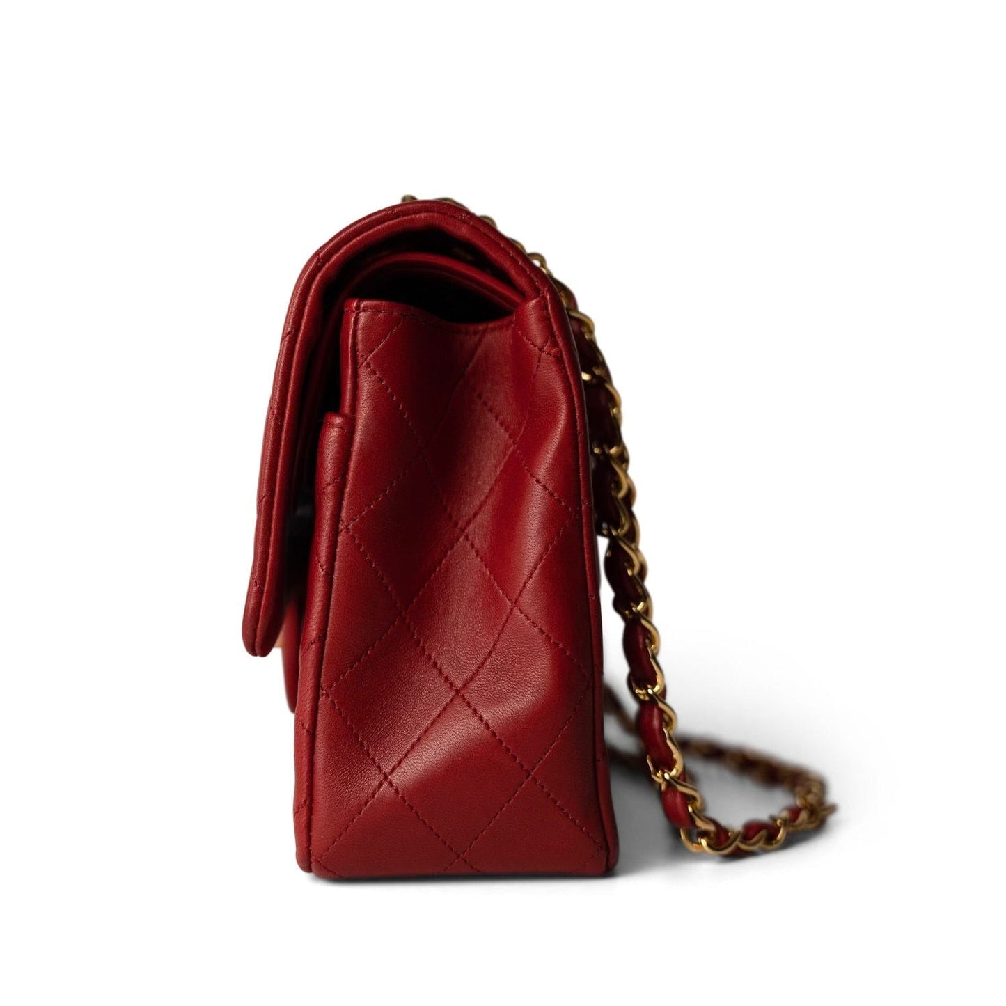 Vintage Red Lambskin Quilted Medium Classic Flap Gold Hardware