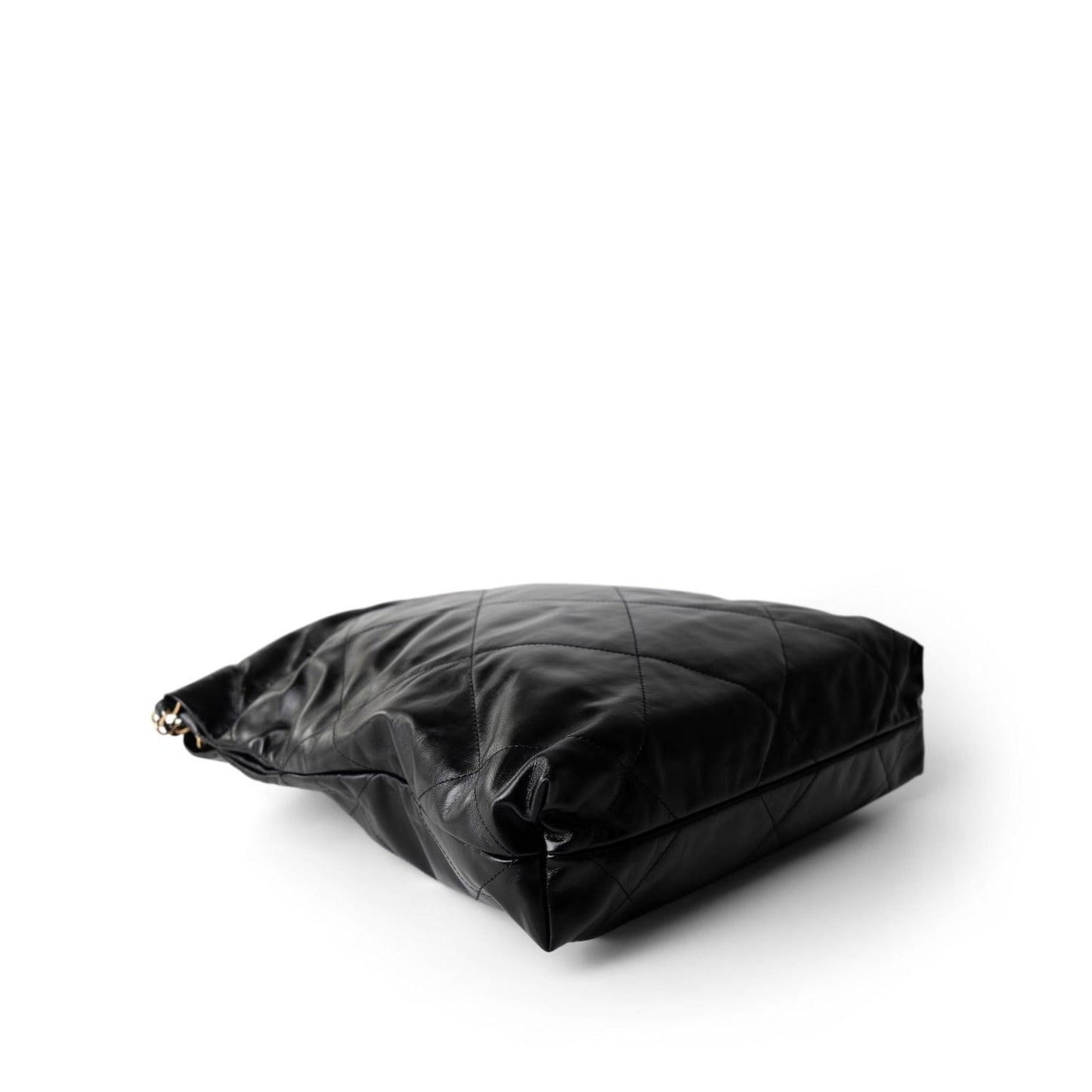 23A Black Calfskin Quilted 22 Hobo Bag Small Aged Gold Hardware