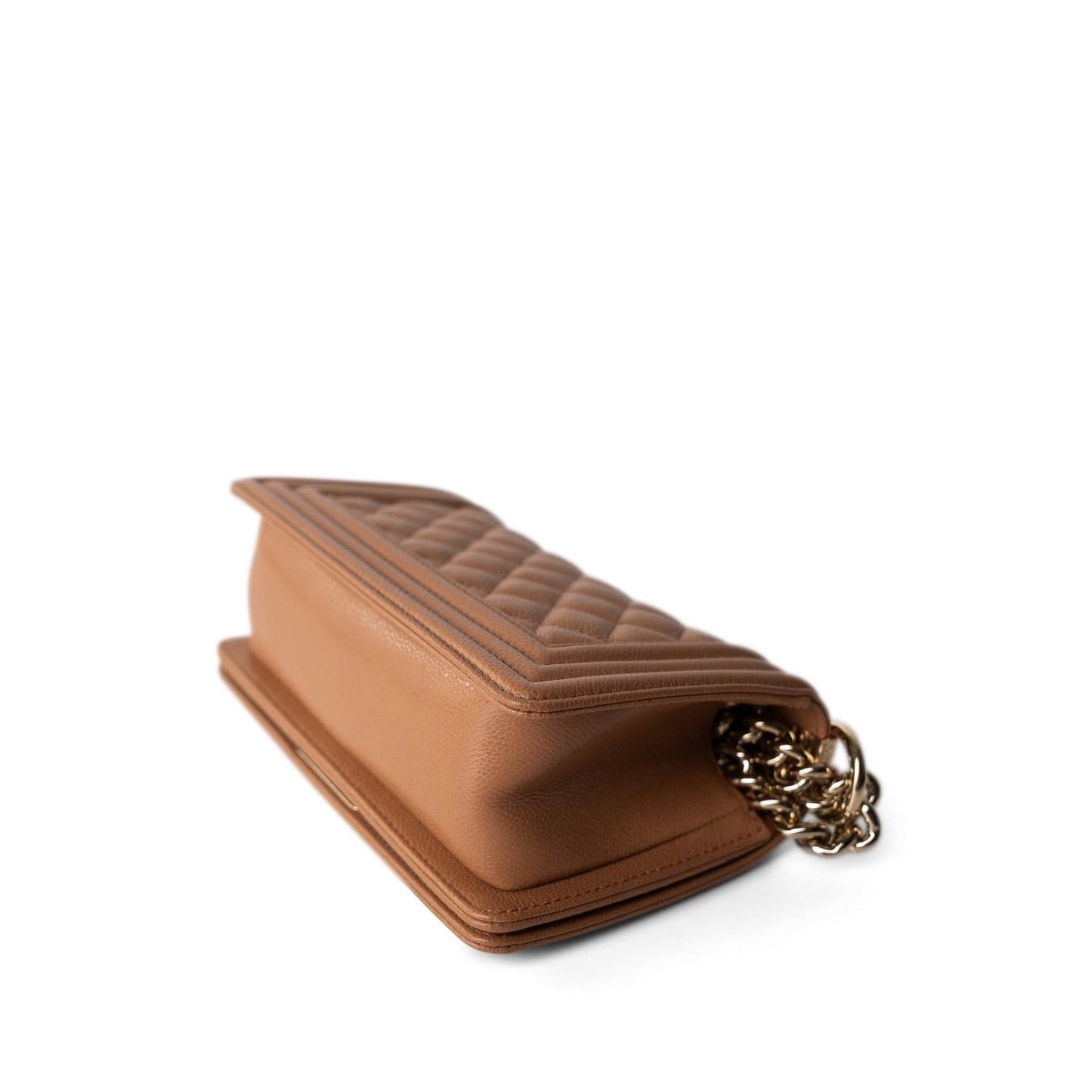 21K Caramel Caviar Quilted Small Boy Bag Light Gold Hardware