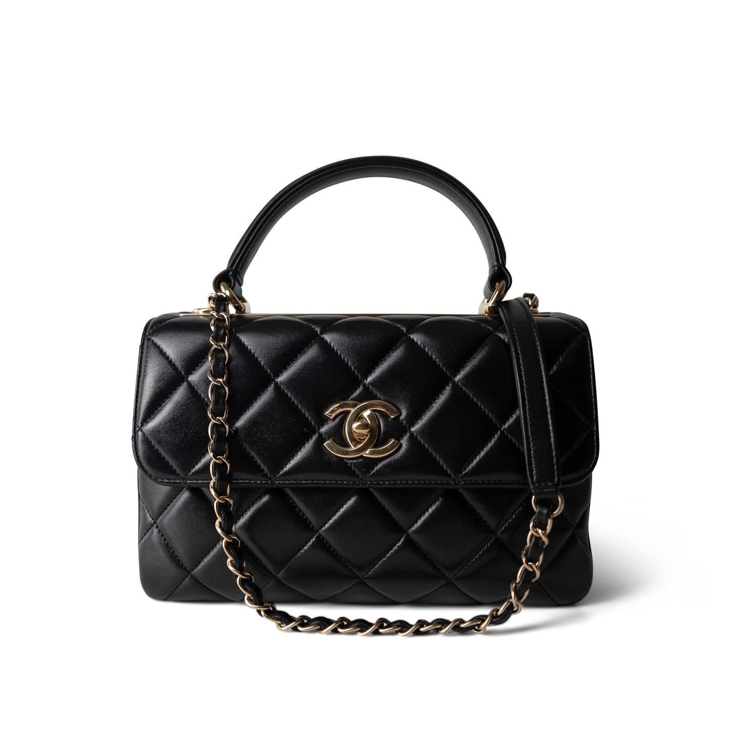 Black Lambskin Quilted Small Trendy CC