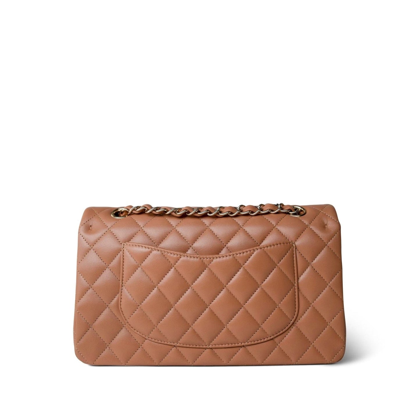 21P Caramel Lambskin Quilted Classic Flap Medium LGHW