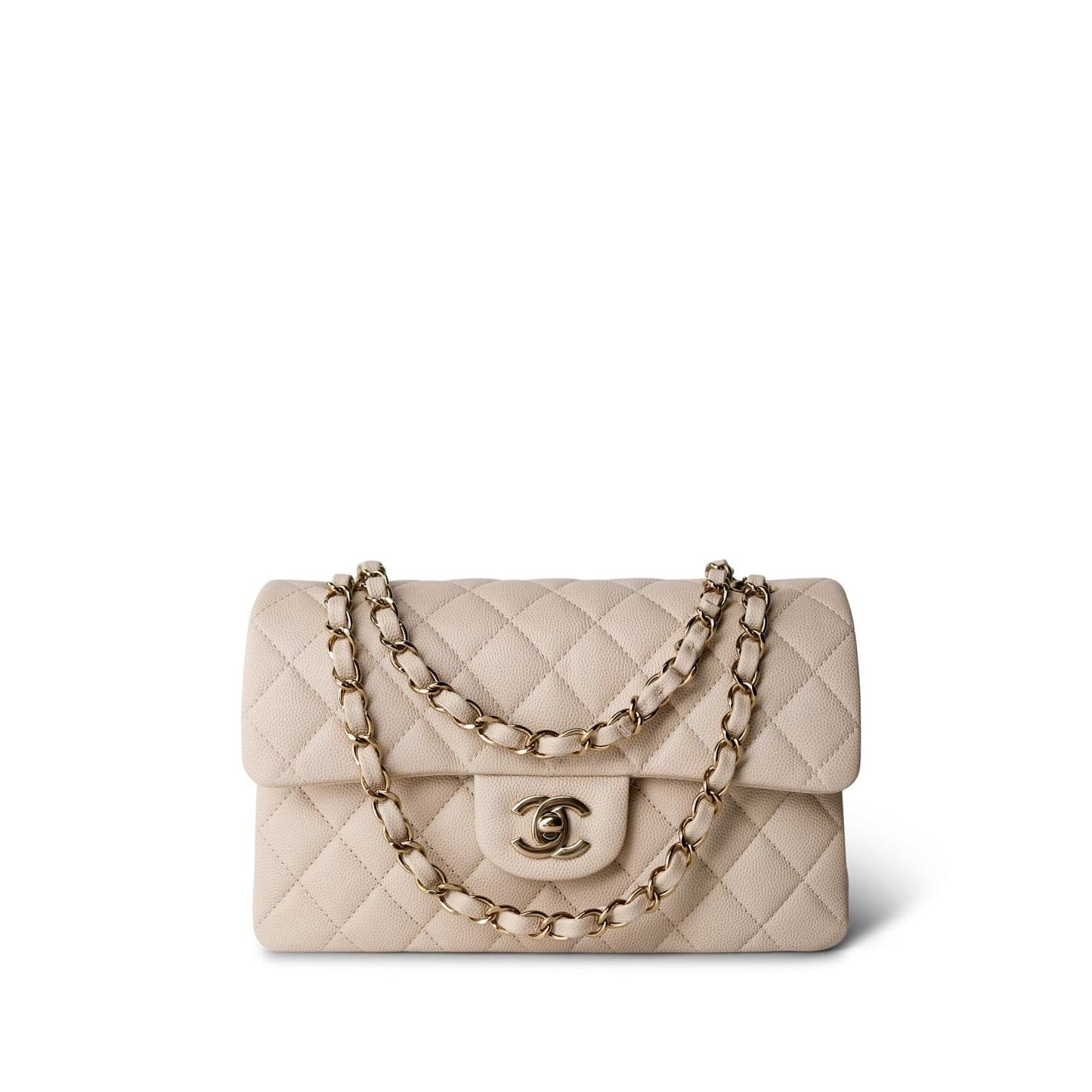 Light Beige/Nude Caviar Quilted Classic Flap Small LGHW