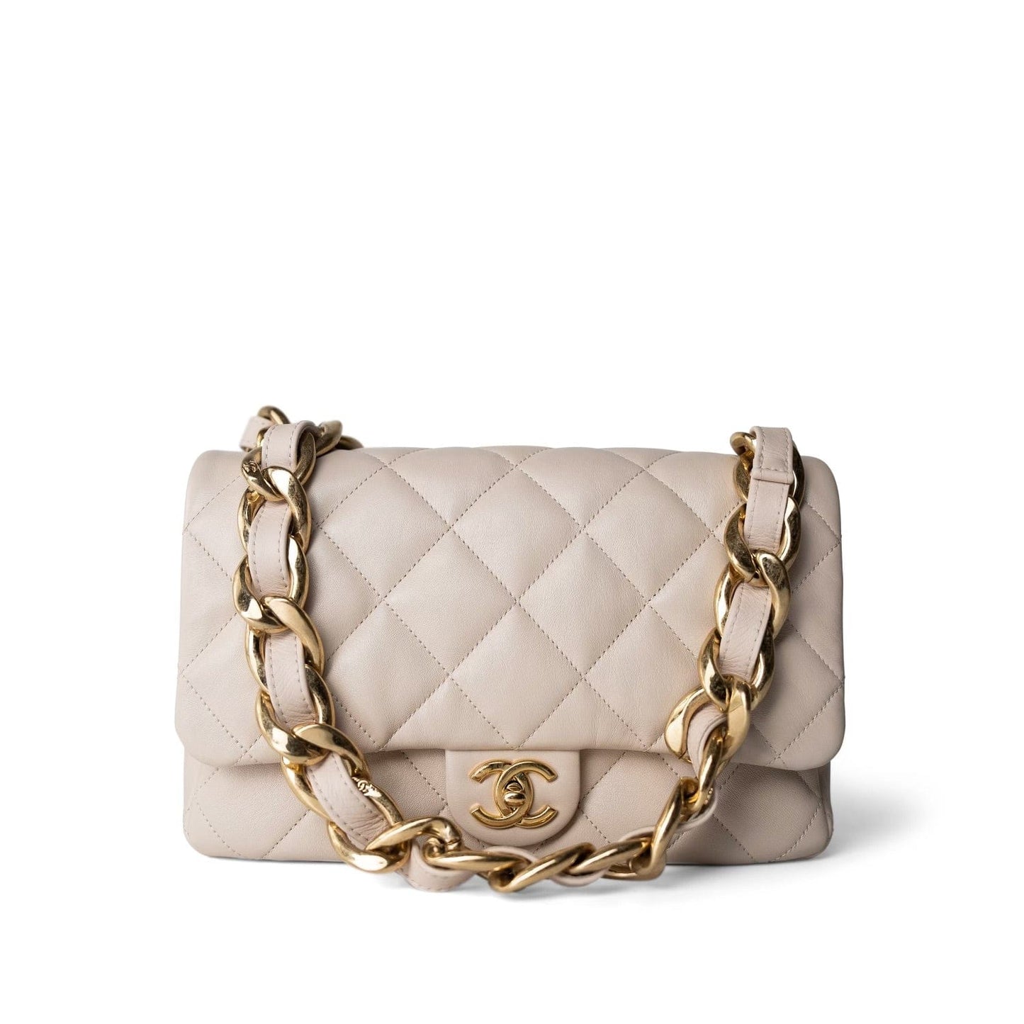 23P Light Beige Lambskin Quilted Funky Town Flap Antique GHW