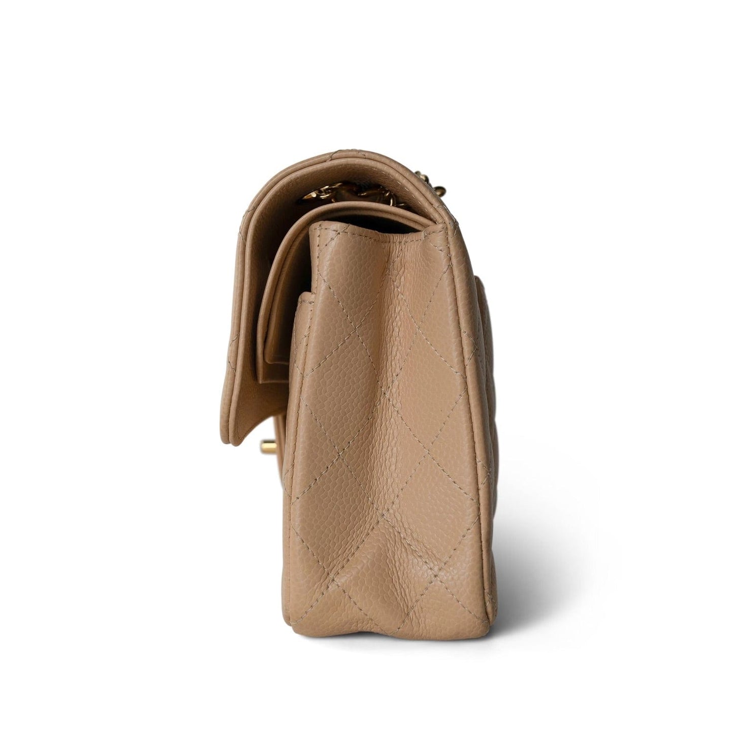 Beige Clair Caviar Quilted Small Classic Flap Gold Hardware