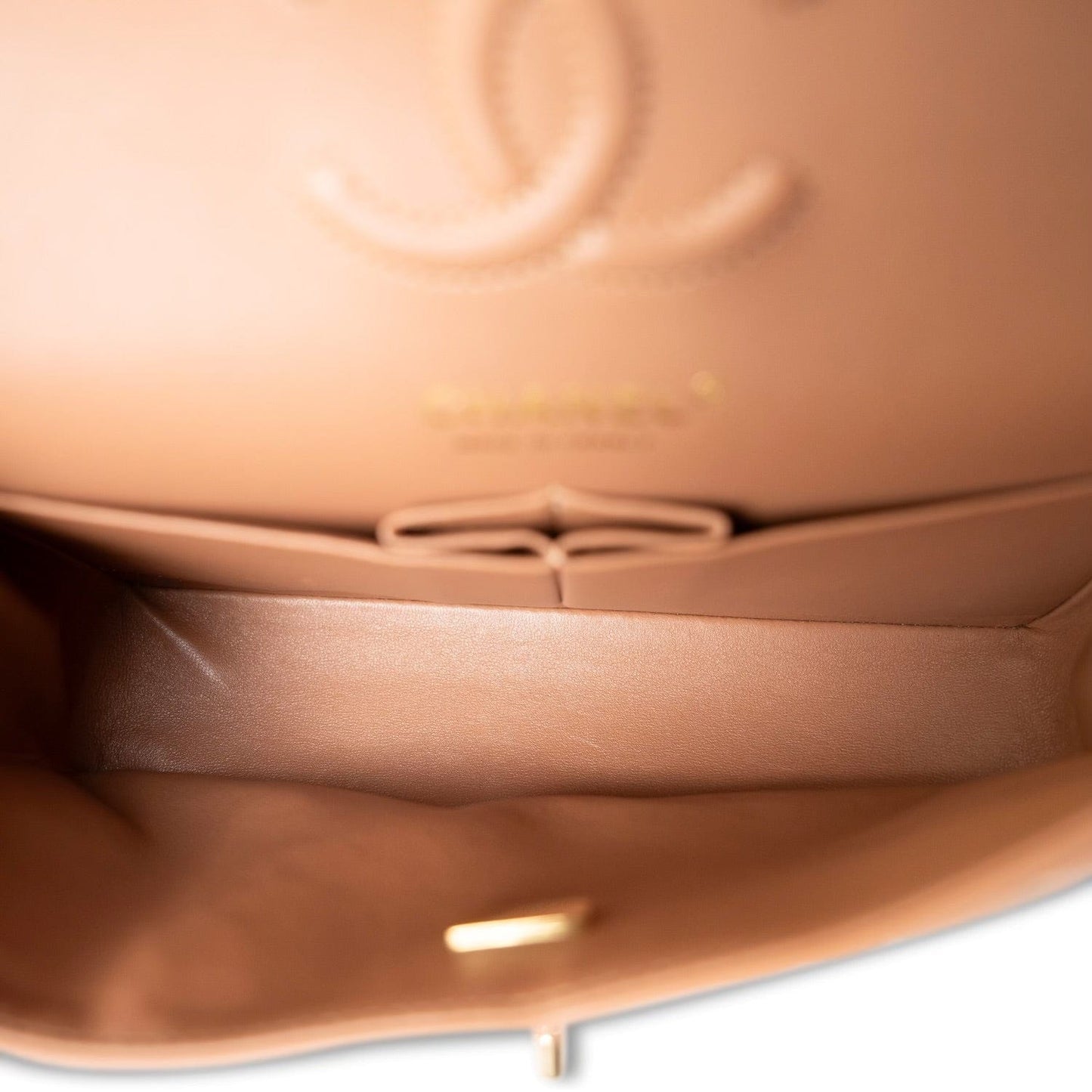 22S Caramel Lambskin Quilted Classic Flap Small Light Gold Hardware