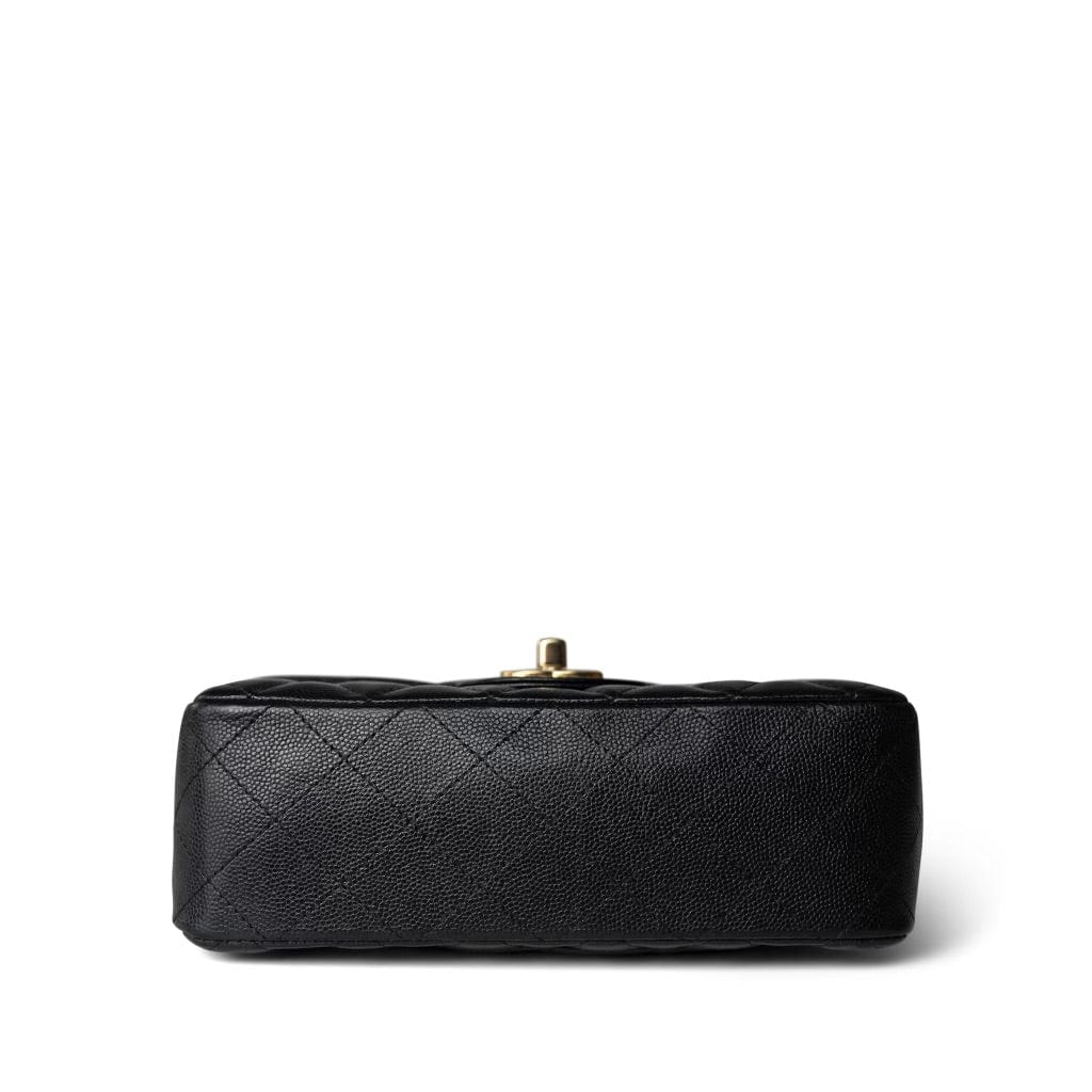 Black Caviar Quilted Mini Rectangular Flap Light Gold Hardware
