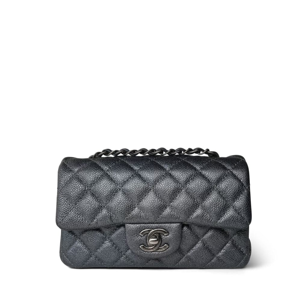 15C Charcoal Glittery Caviar Quilted Mini Rectangular Flap