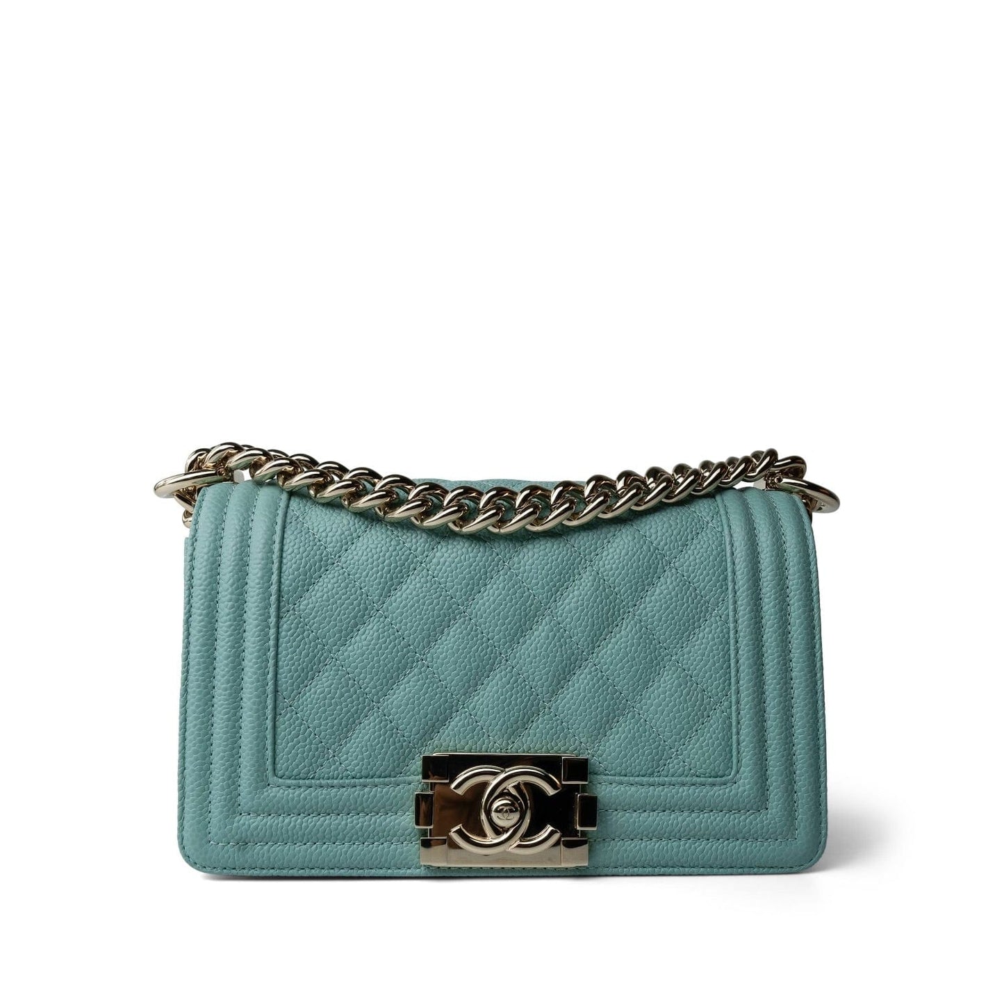 Tiffany Blue Caviar Quilted Small Boy Bag Light Gold Hardware