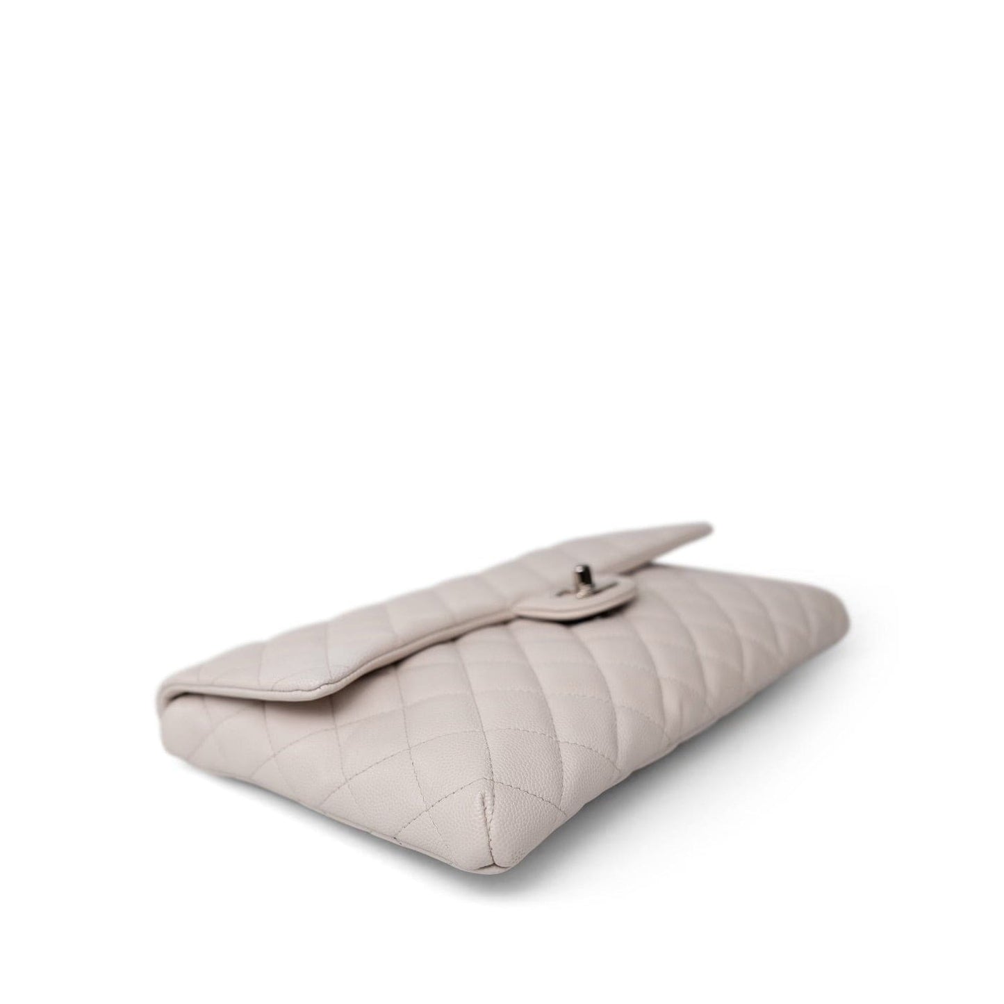 Ivory/Light Beige Caviar Quilted Classic Clutch Silver Hardware