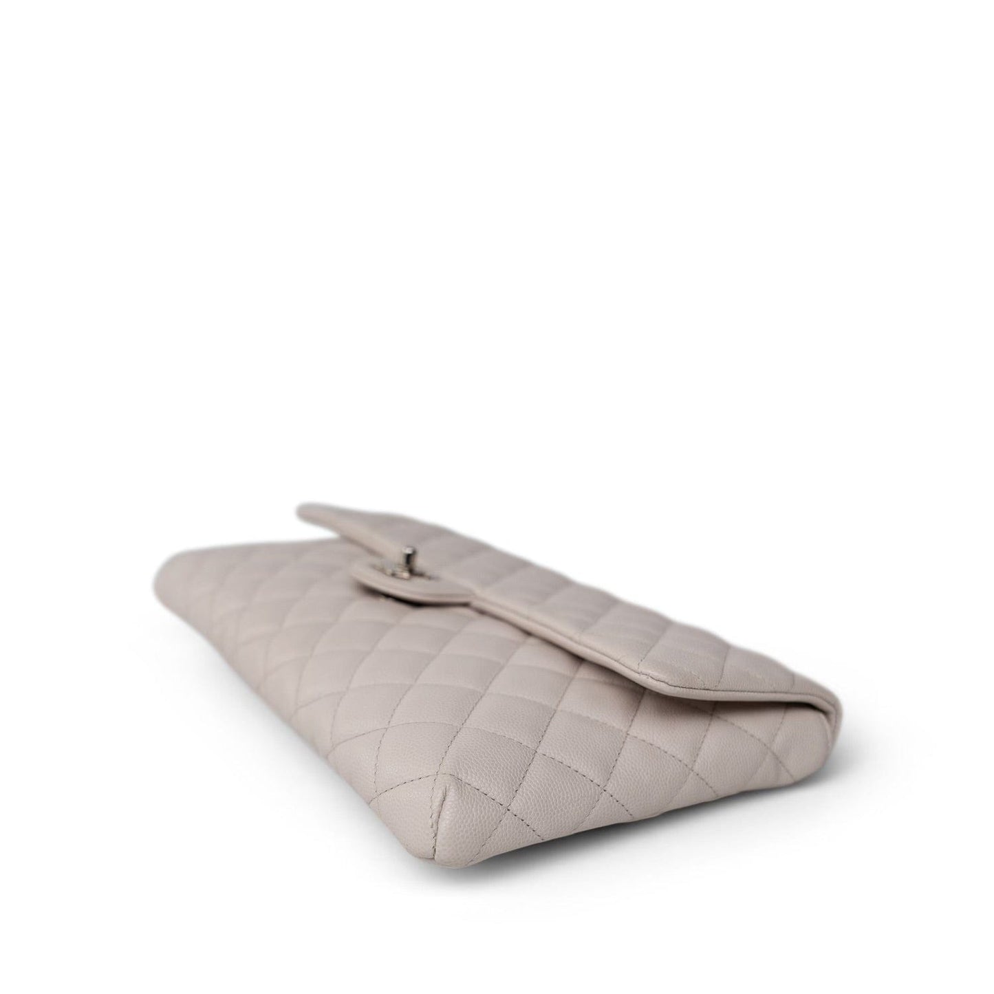 Ivory/Light Beige Caviar Quilted Classic Clutch Silver Hardware