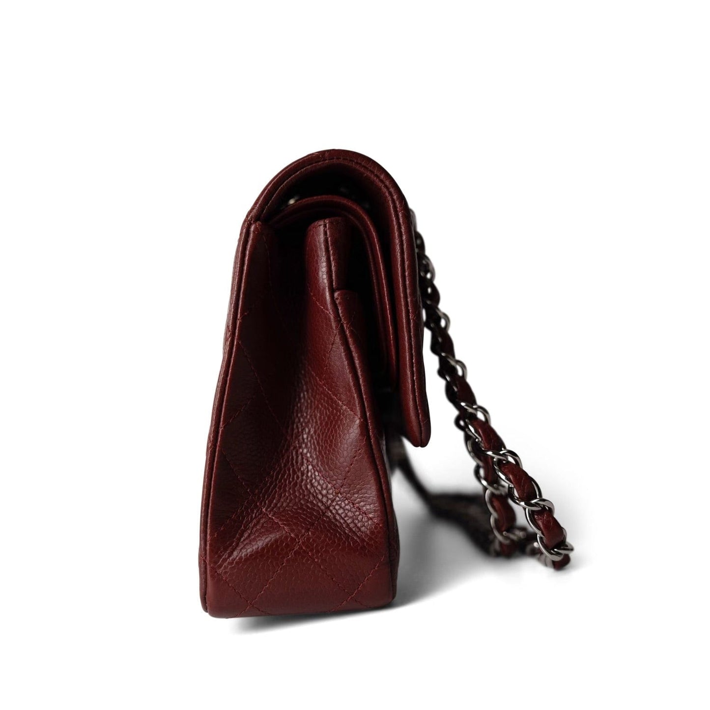 Burgundy Caviar Quilted Classic Flap Medium SHW