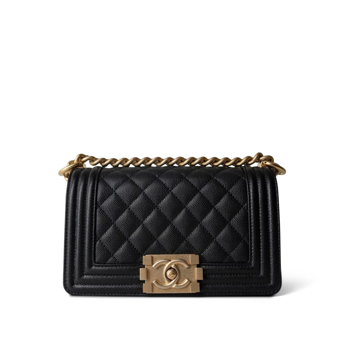 Black Caviar Quilted Small Boy Bag Aged Gold Hardware