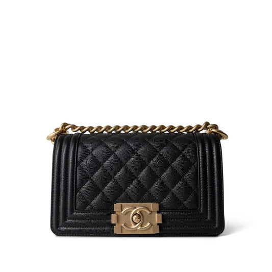 Black Caviar Quilted Small Boy Bag Aged Gold Hardware