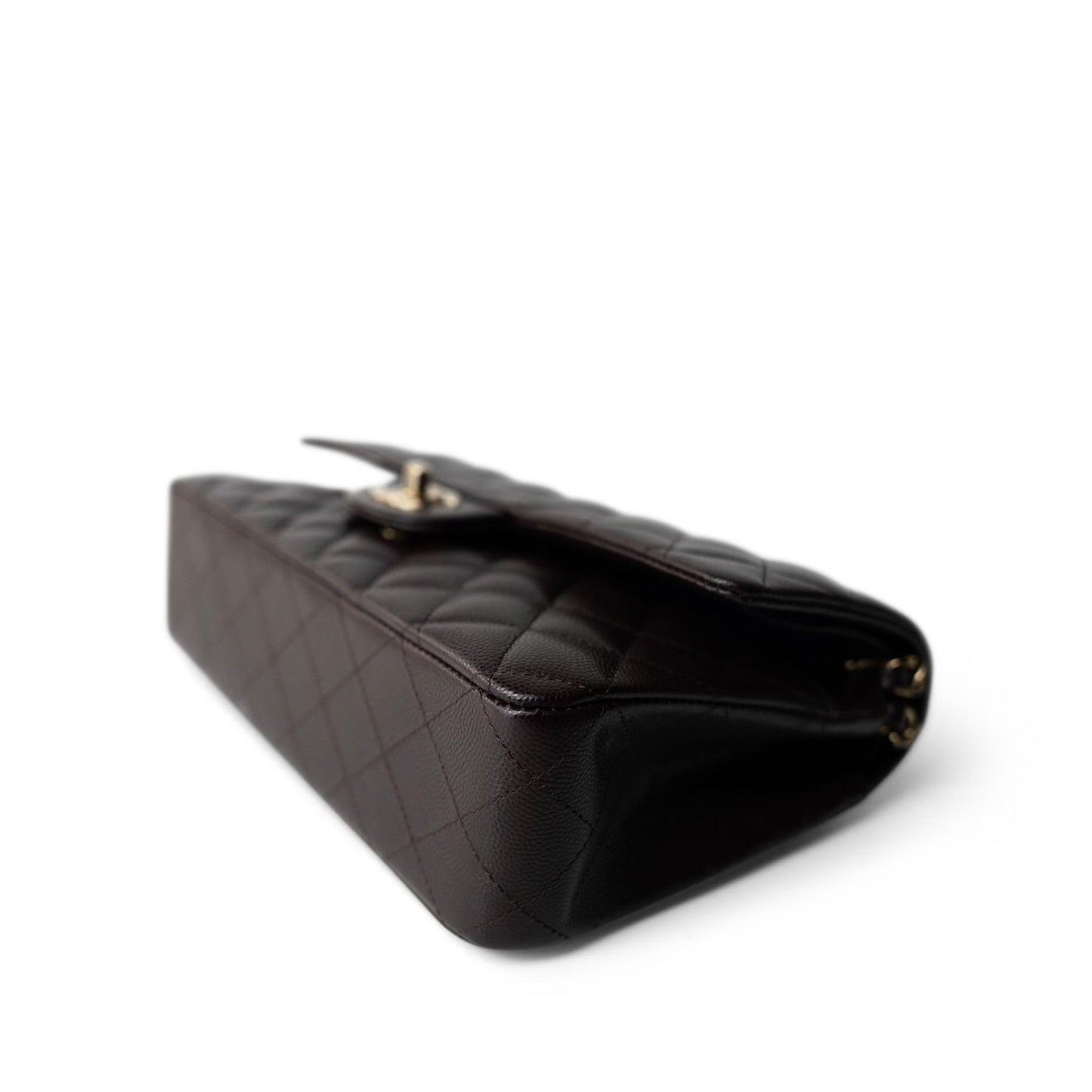 22K Plum Caviar Quilted Medium Classic Flap LGHW