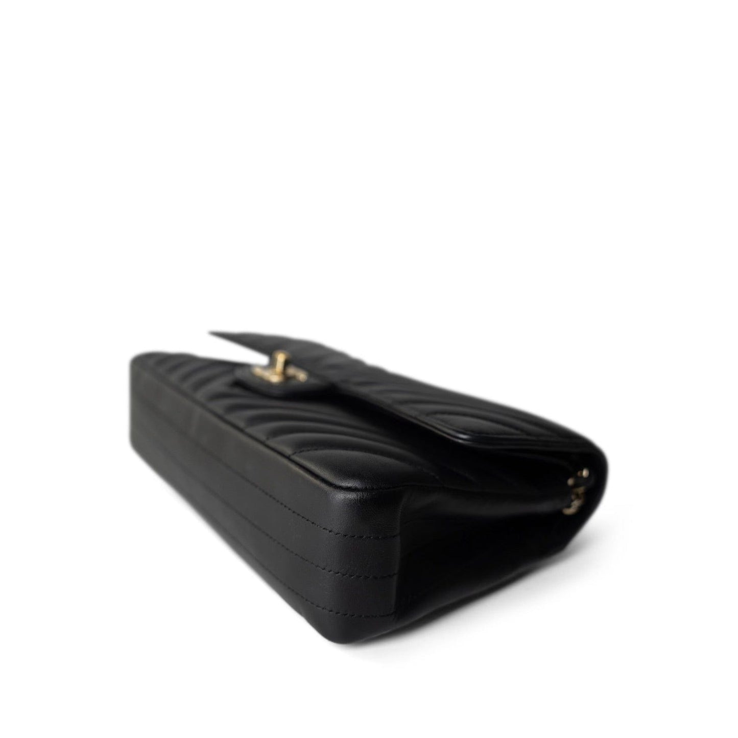 Black Lambskin Chevron Medium Classic Flap Light Gold Hardware