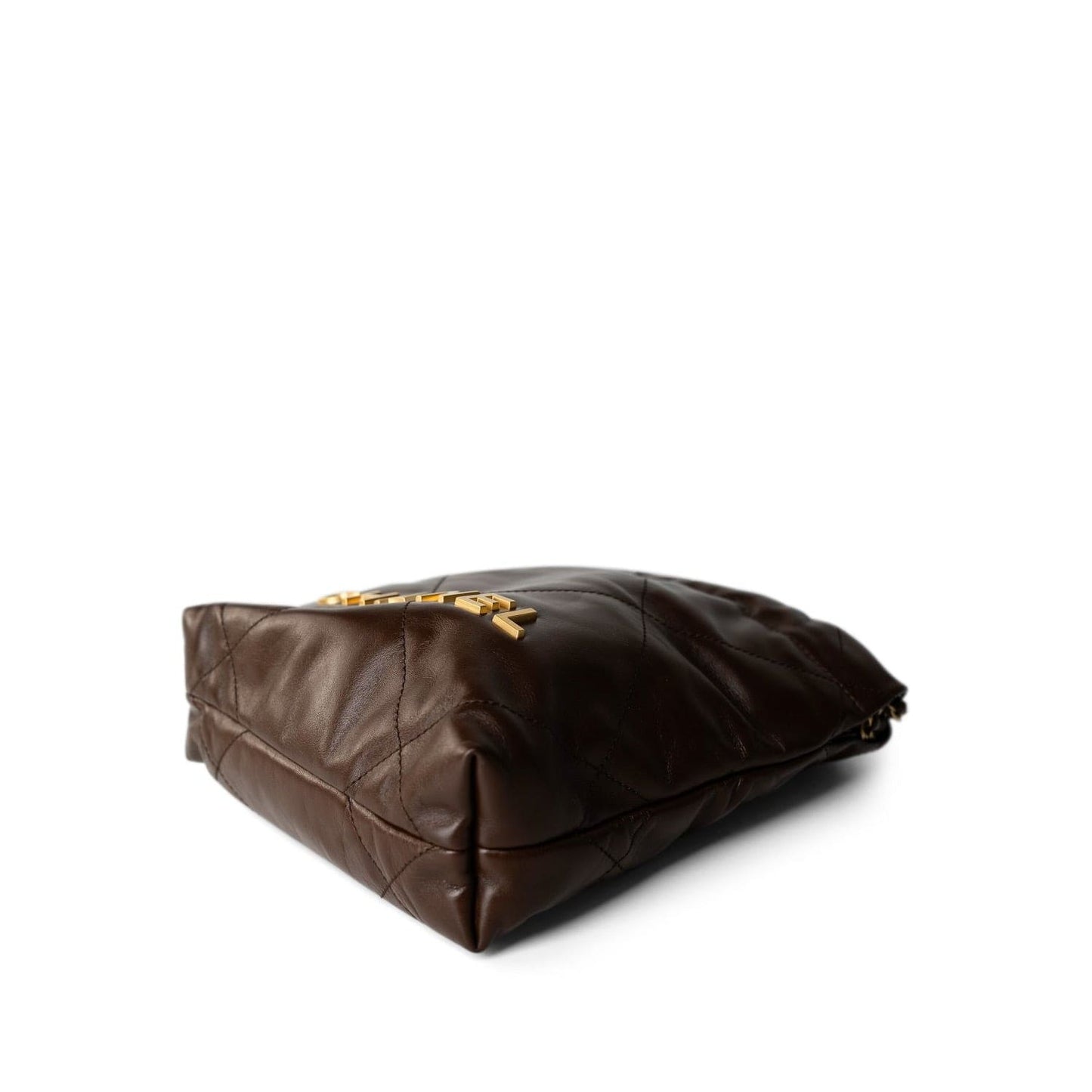 23A Brown Calfskin Quilted Mini 22 Bag Antique Gold Hardware