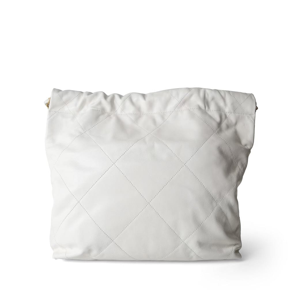 23C White Calfskin Quilted 22 Hobo Bag Small Aged Gold Hardware