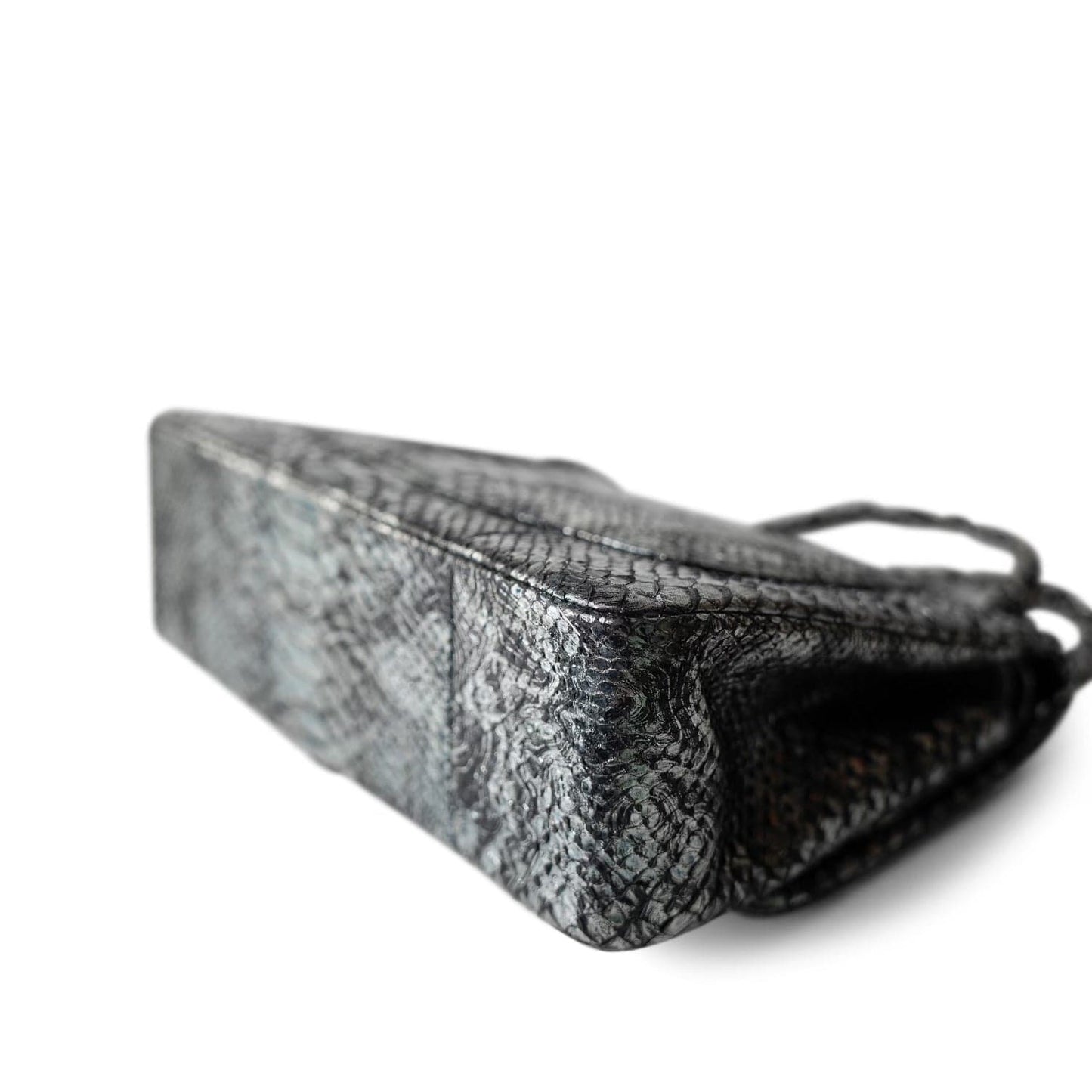 Black Silver Metallic Python Jumbo Double Flap