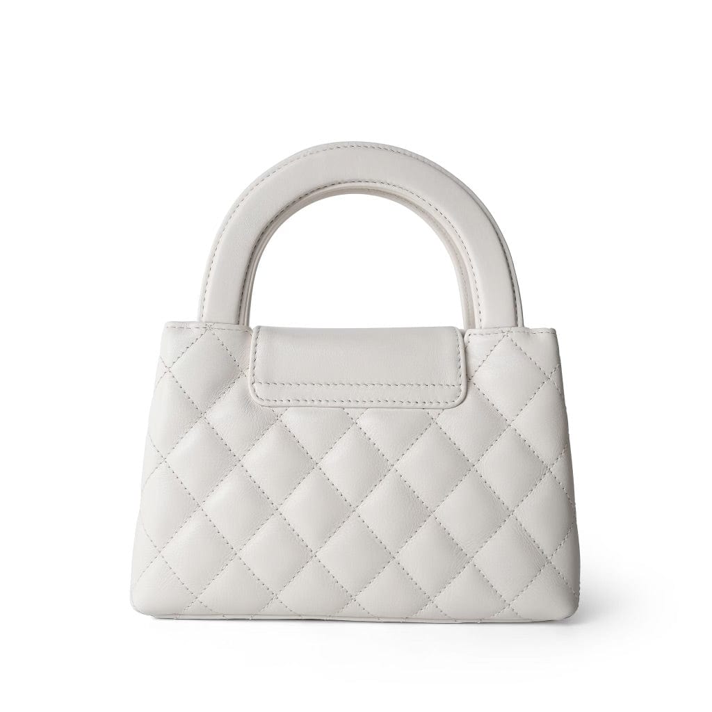 24P Shiny Aged Calfskin Quilted Nano Kelly Shopper White Aged Gold Hardware