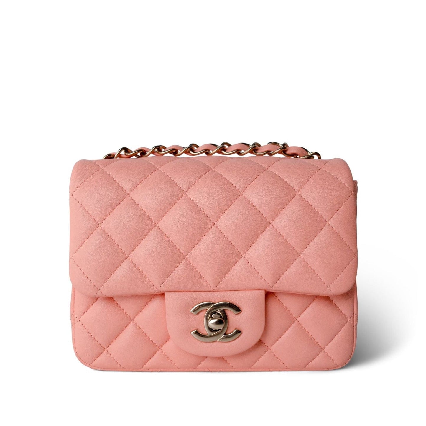 Peach Lambskin Quilted Mini Square Flap LGHW