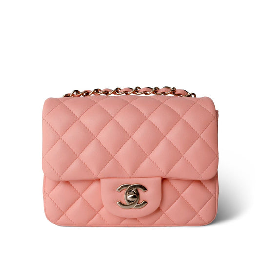 Peach Lambskin Quilted Mini Square Flap LGHW