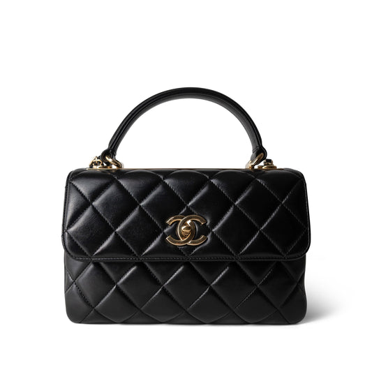 Black Lambskin Quilted Small Trendy CC