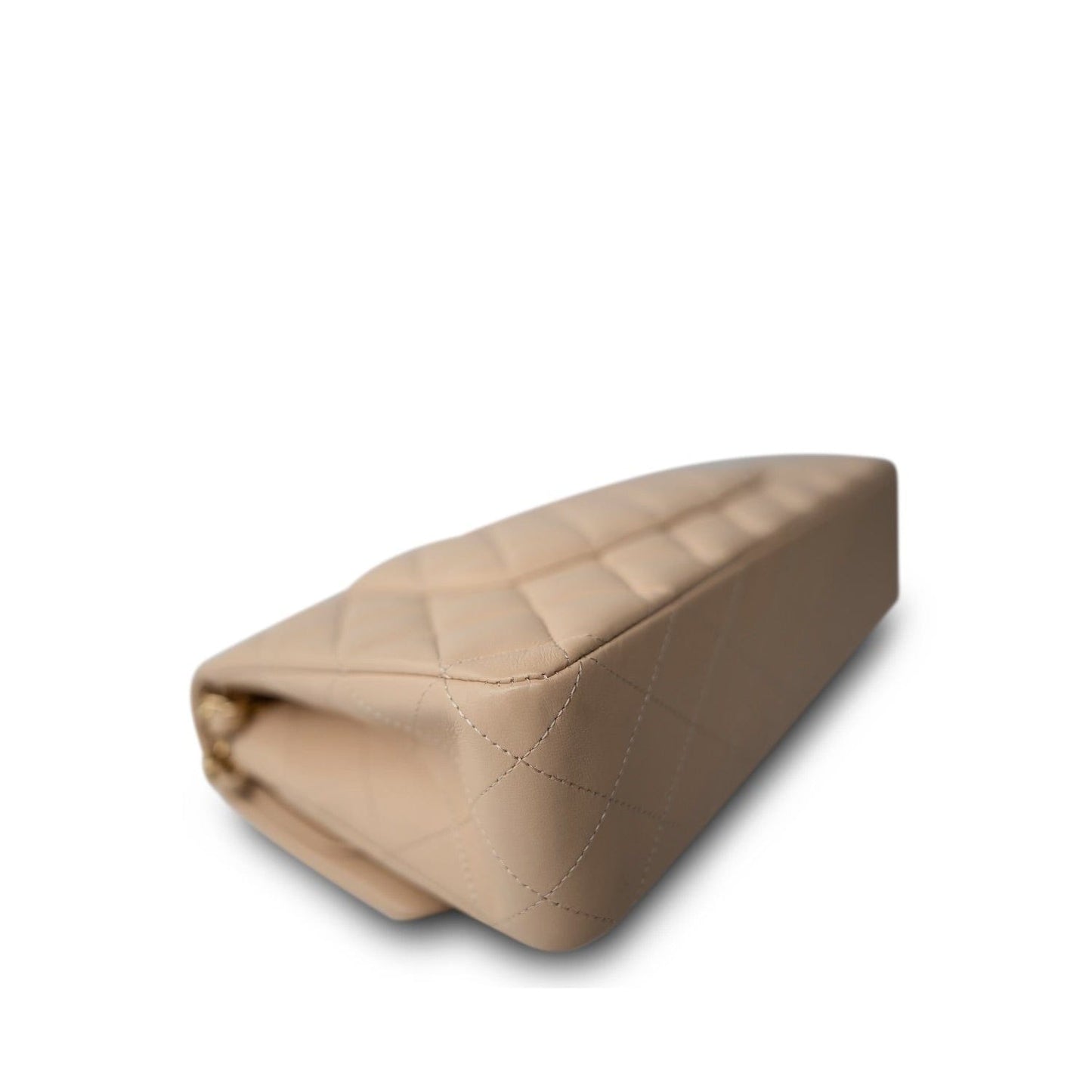 Beige Lambskin Quilted Classic Flap Medium Gold Hardware