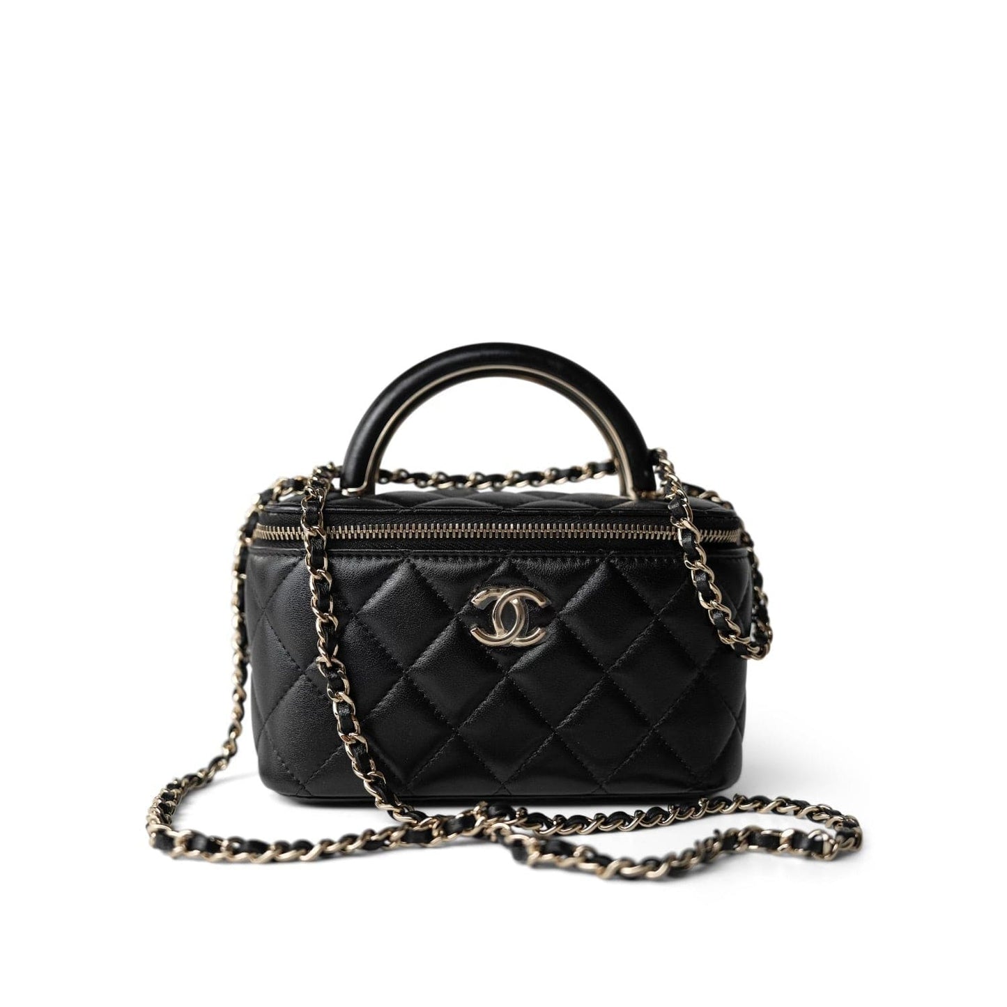 Black Vanity with Handle Lambskin Quilted LGHW