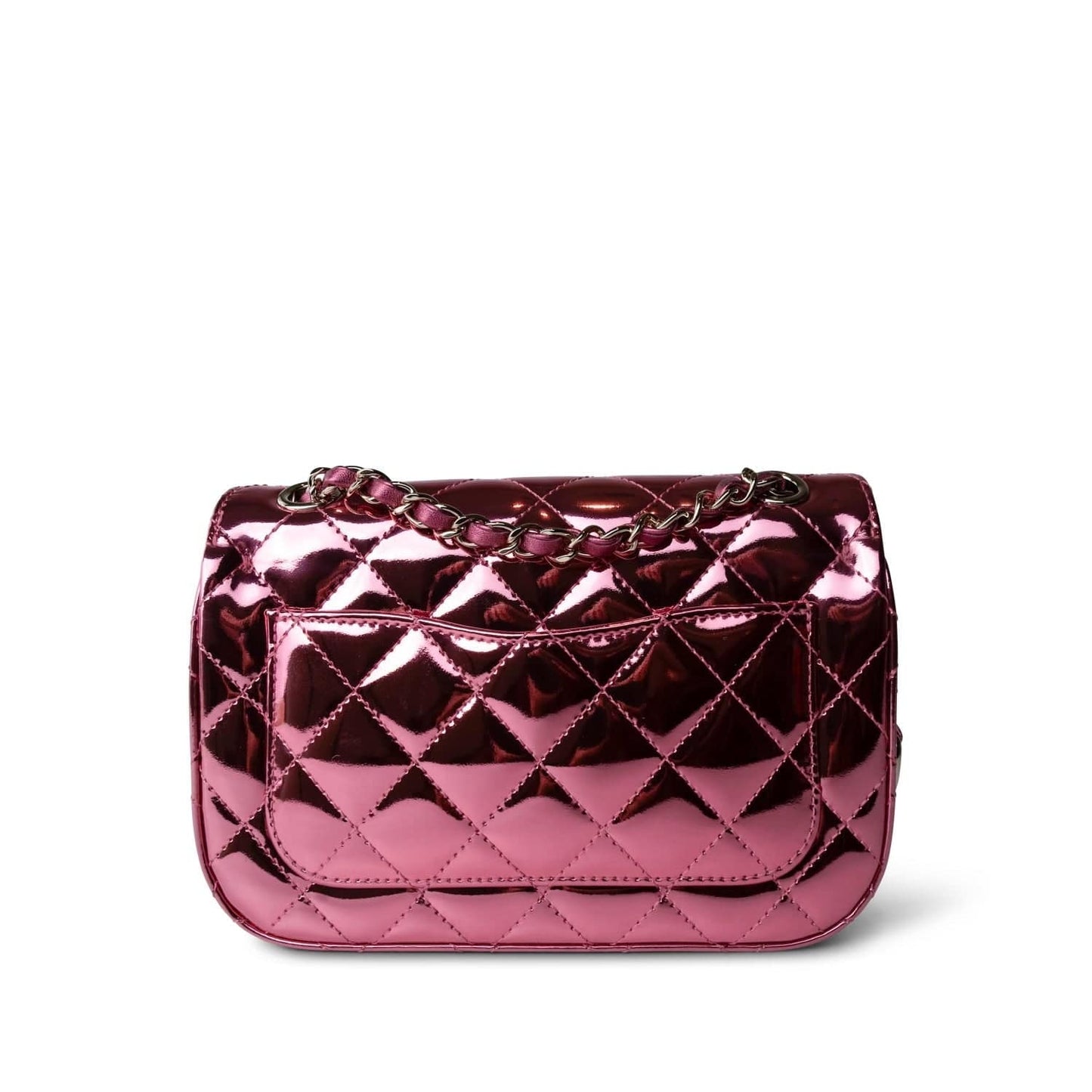24C Shiny Pink Calfskin Quilted Flap Bag & Coin Purse