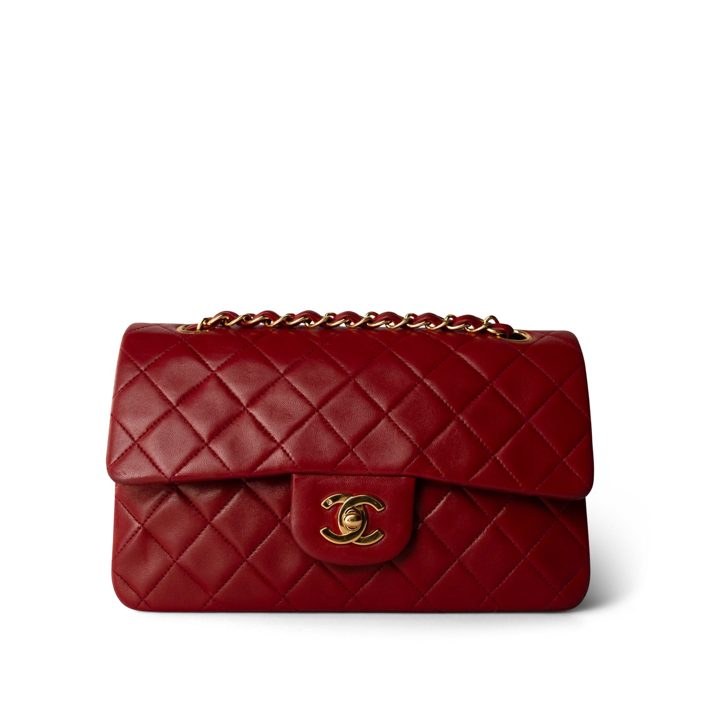 Vintage Red Lambskin Quilted Classic Flap Small Gold Hardware