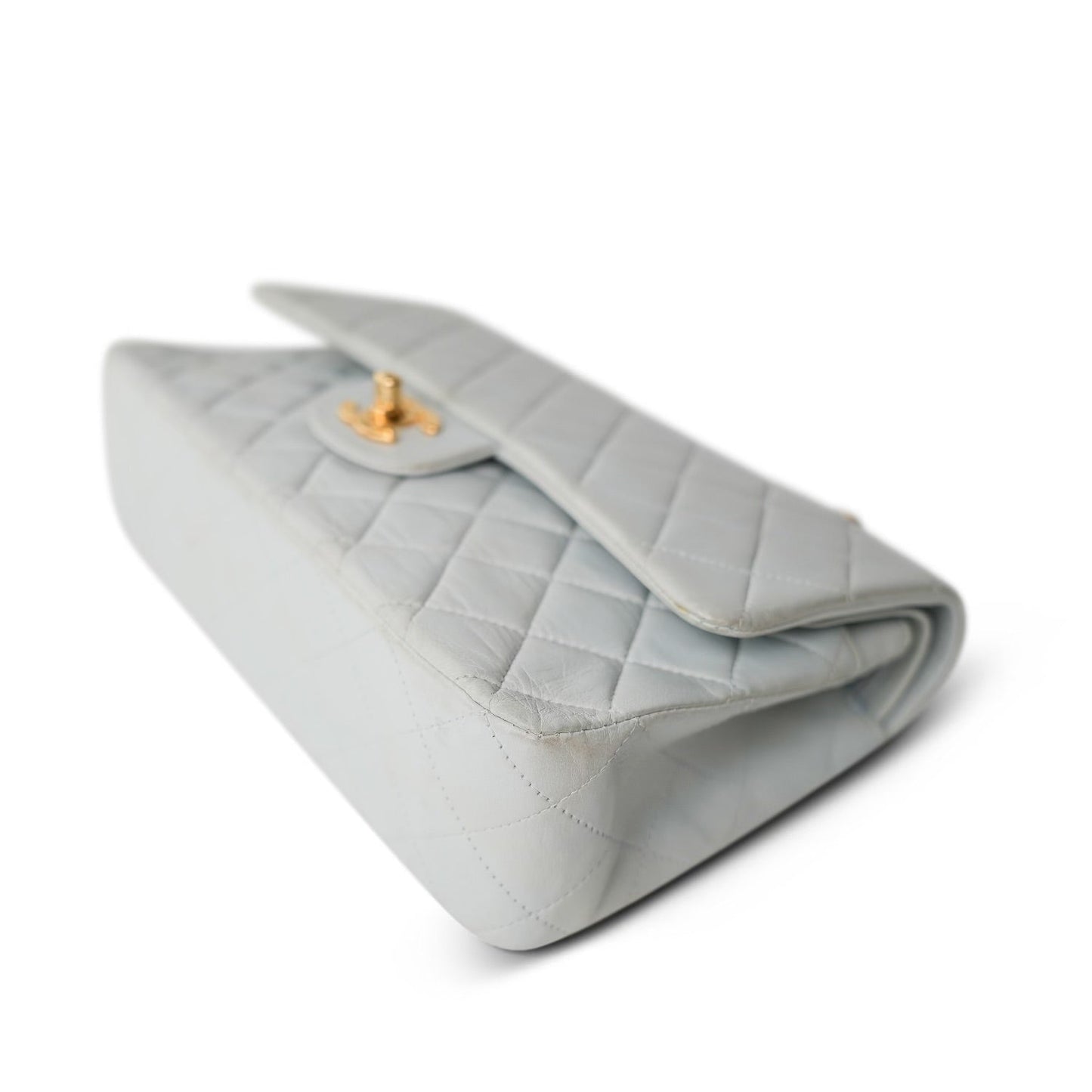 Vintage Light Blue Lambskin Quilted Medium Classic Flap Gold Hardware
