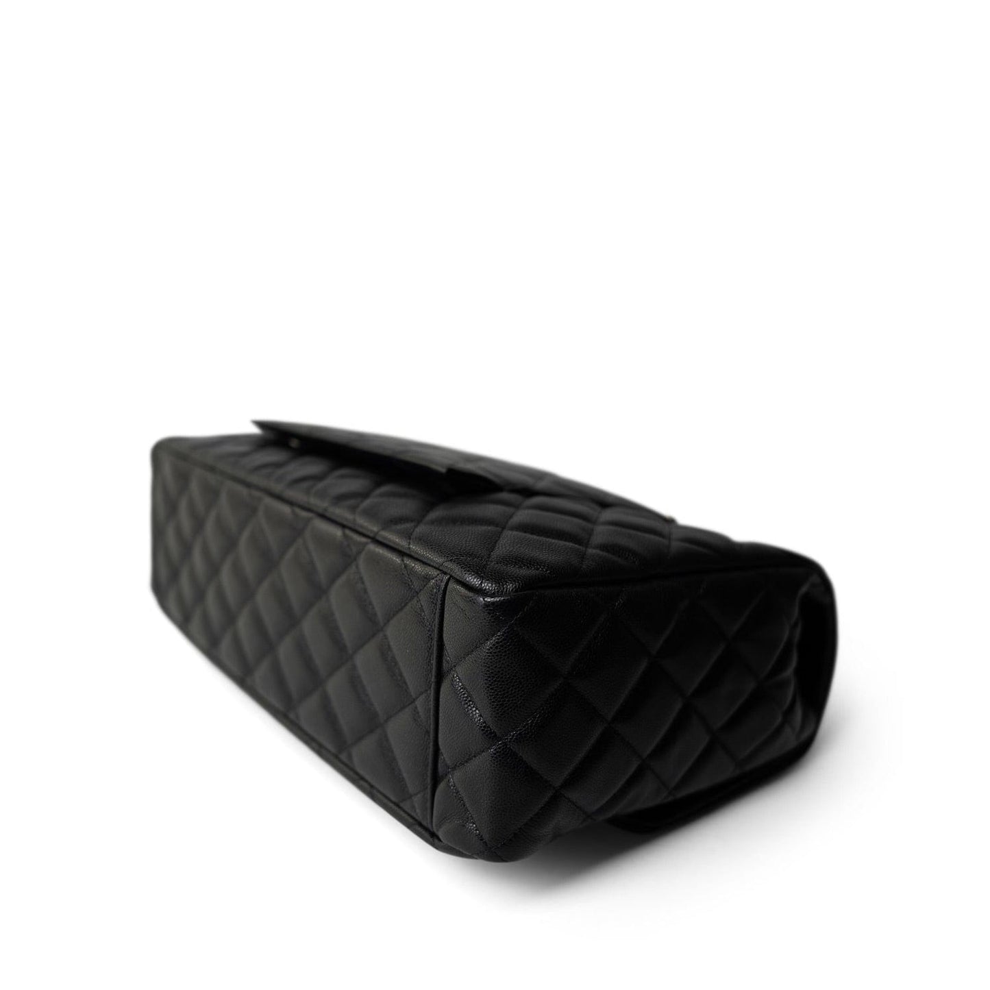 Black Caviar Quilted XXL Jumbo Single Flap Light Gold Hardware