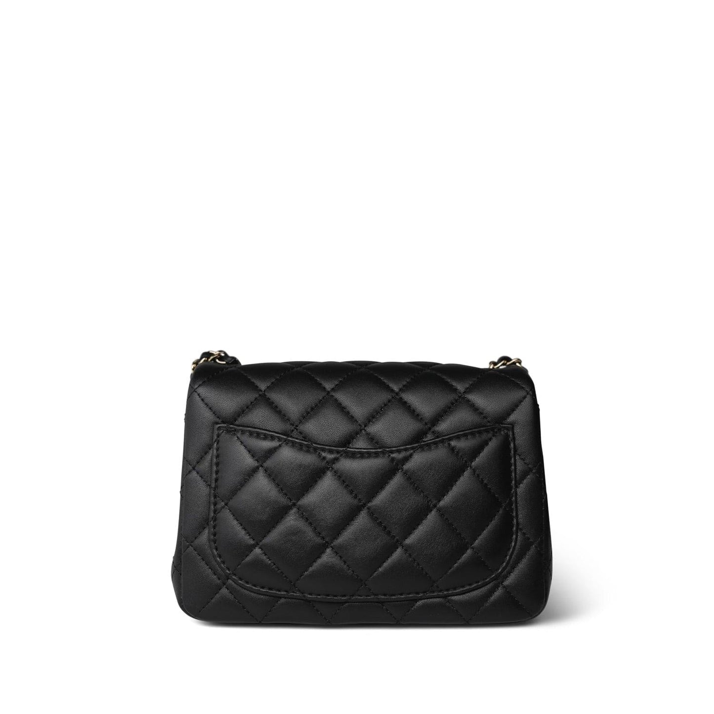Black Lambskin Quilted Pearl Crush Mini Square Flap Light Gold Hardware
