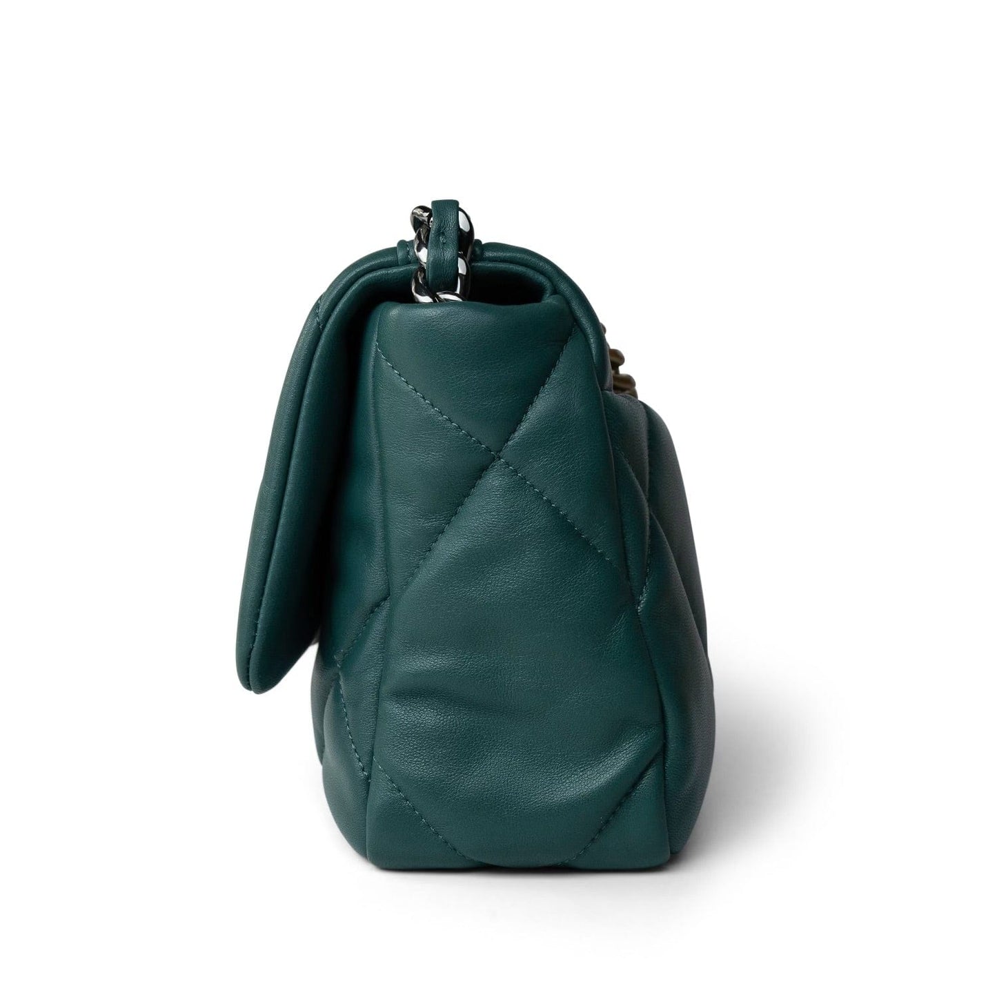 21A Dark Green Lambskin Quilted 19 Flap Small Mixed Hardware