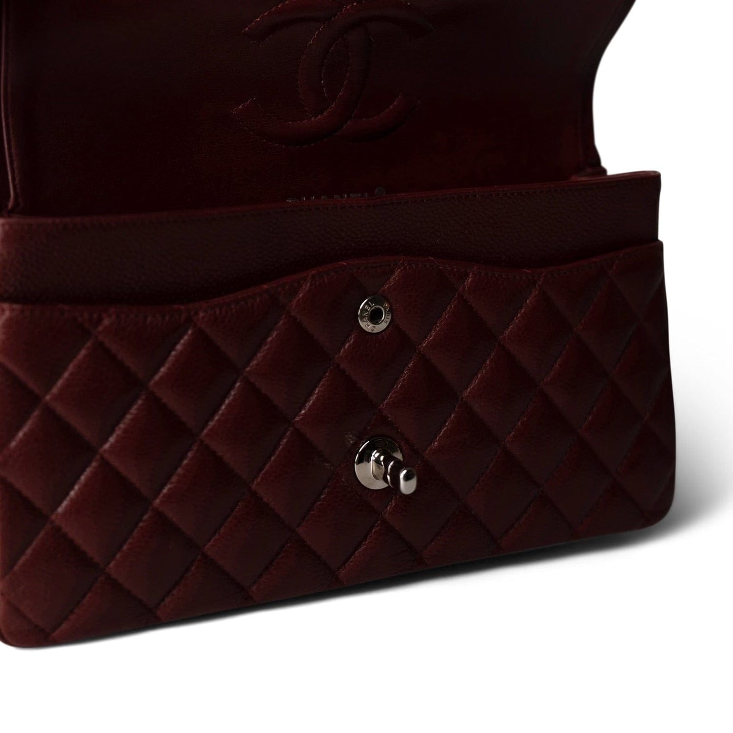 Burgundy Caviar Quilted Classic Flap Medium SHW
