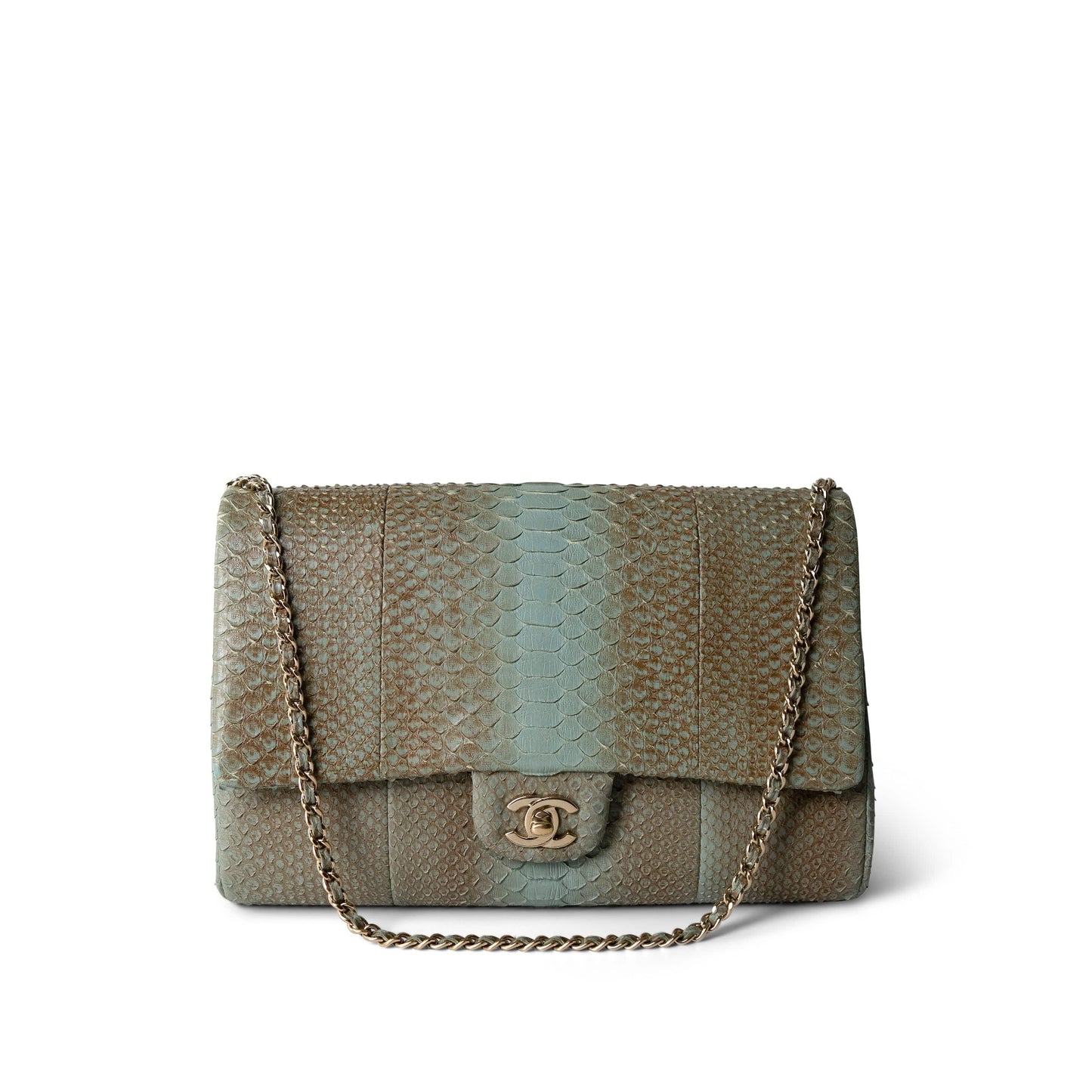 Brown/Blue Python Single Flap Bag Medium LGHW