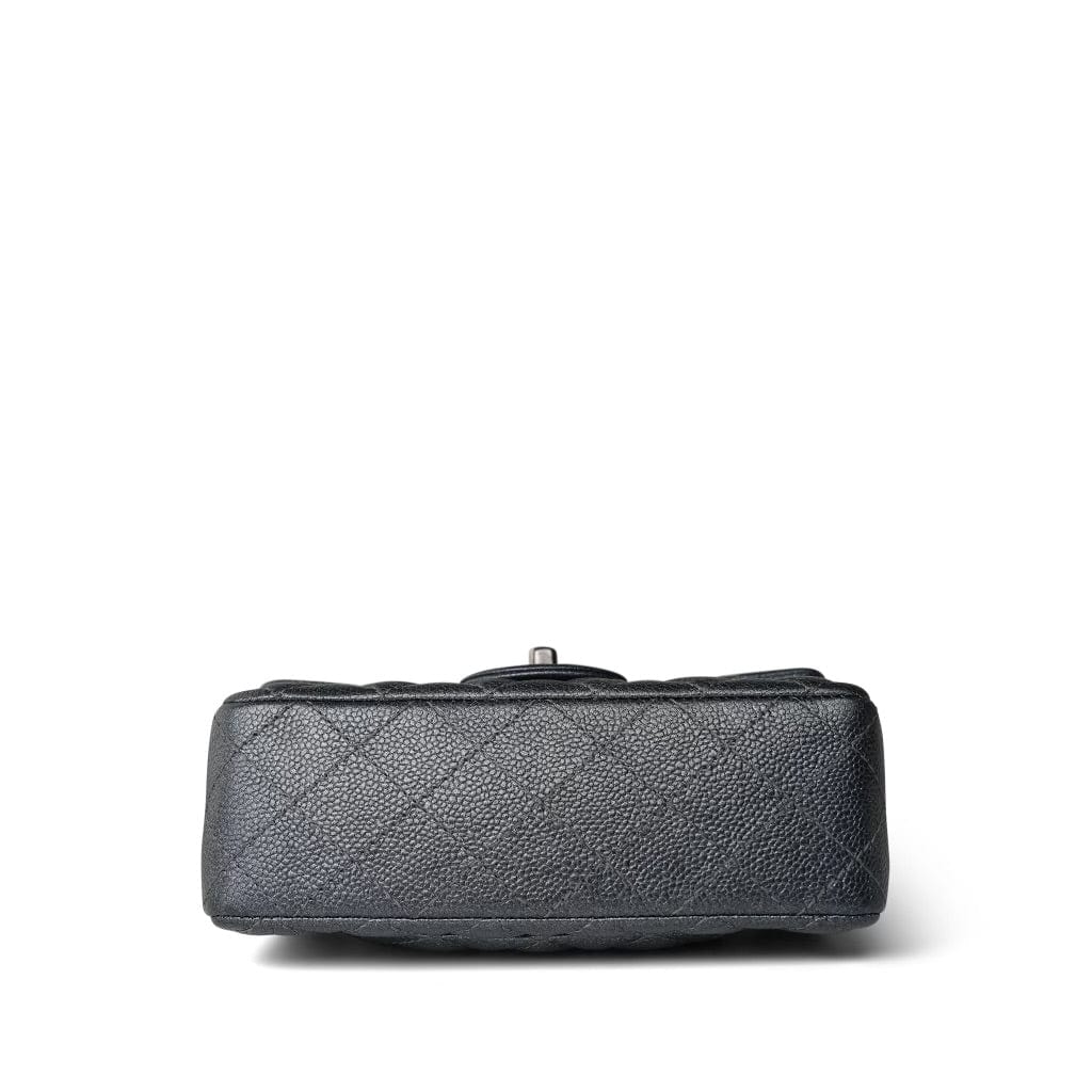 15C Charcoal Glittery Caviar Quilted Mini Rectangular Flap