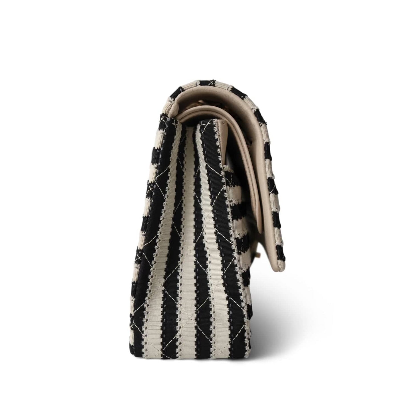 Ivory/Black Striped Coco Sailor Pearl Classic Flap Bag Gold Hardware